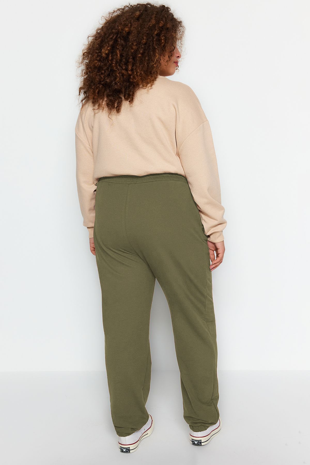 Trendyol Curve-Plus Size Light Khaki Jogger Sweatpants - Elastic Leg Tbbss22Ea0065 5