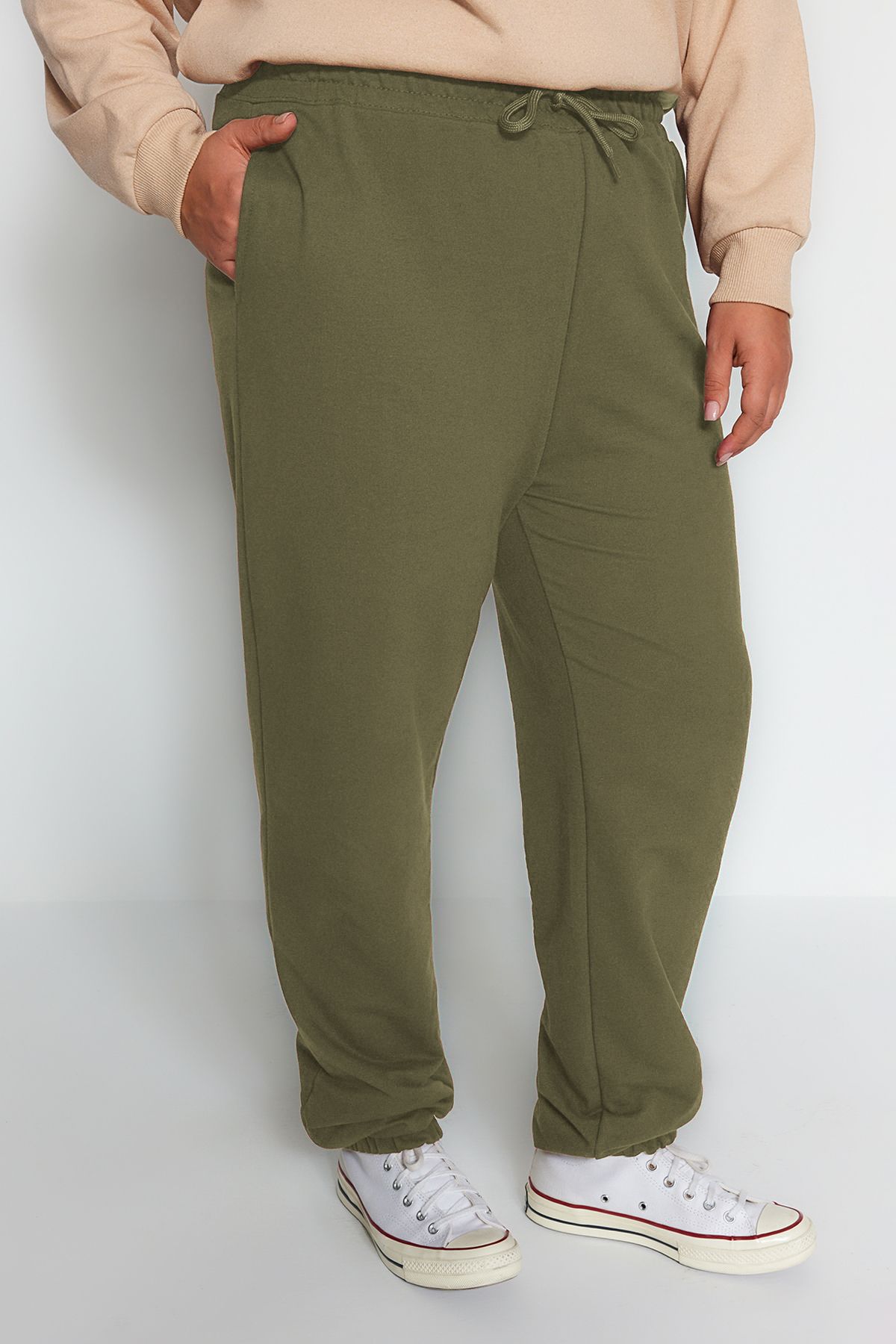 Trendyol Curve-Plus Size Light Khaki Jogger Sweatpants - Elastic Leg Tbbss22Ea0065 3