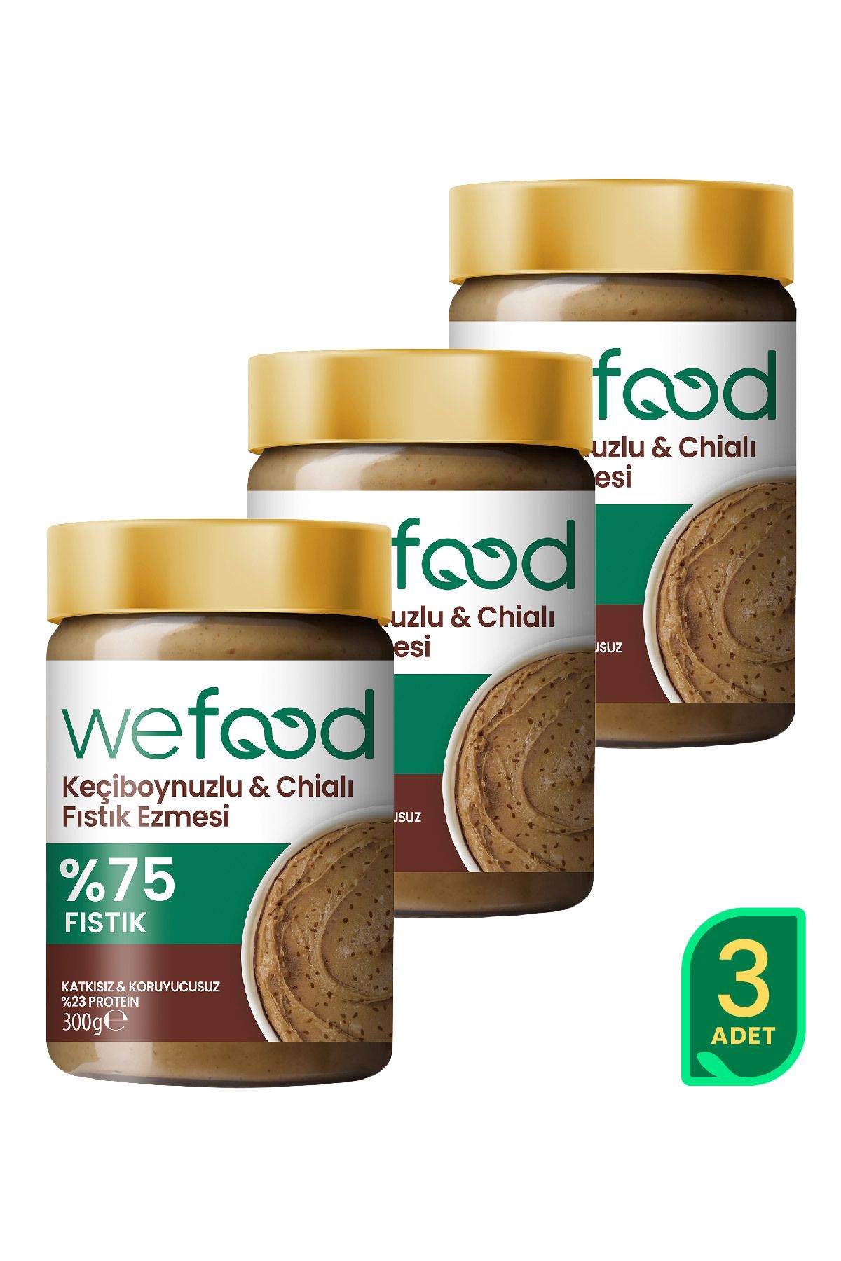 Wefood Keçiboynuzlu & Chialı Fıstık Ezmesi 300 g 3'lü