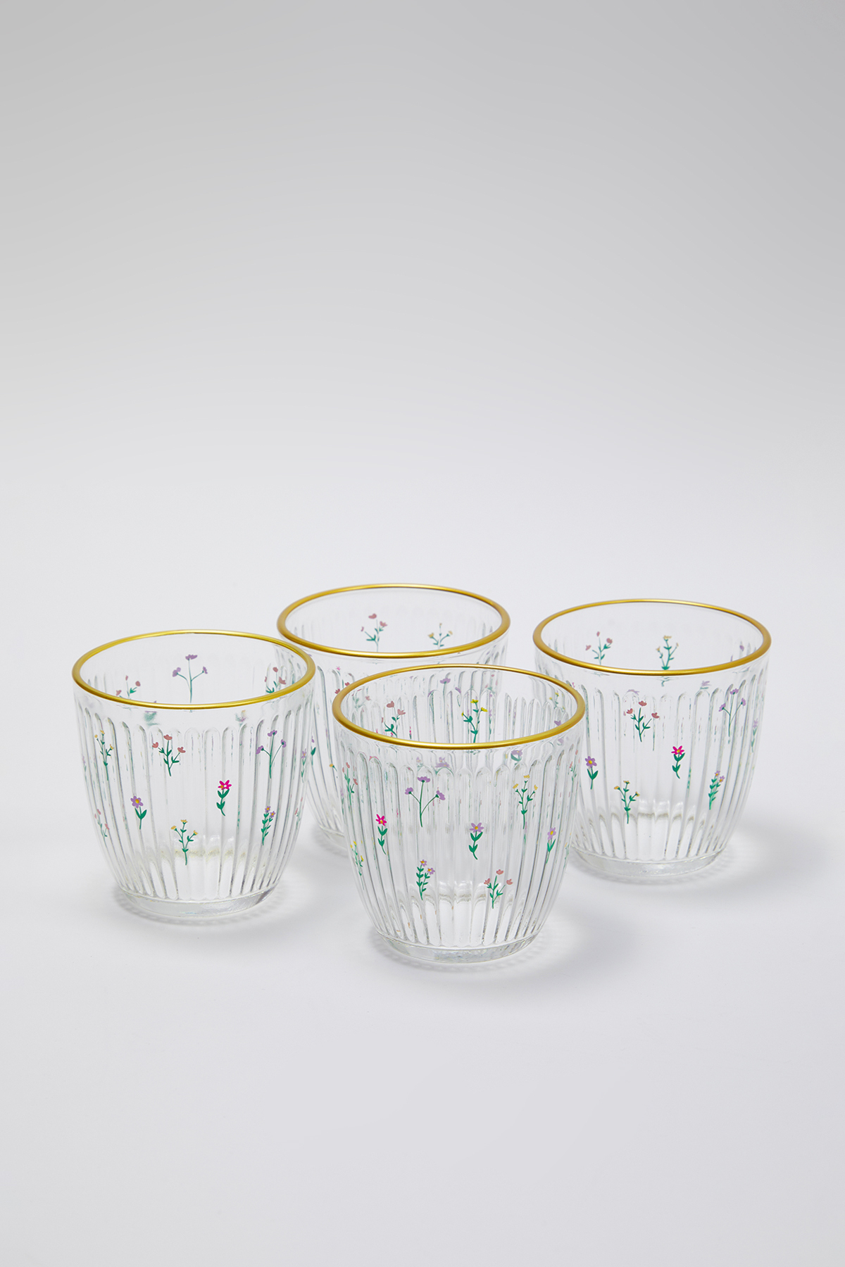 Trendyol Collection Set of 4 Floral Patterned Gold Detailed Cups Tphss25Brd00000