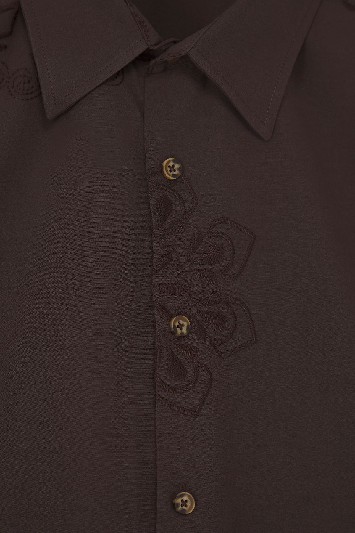 Trendyol Collection-Limited Edition Brown Regular Fit Embroidery Shirt Tmnss25Go00039 3