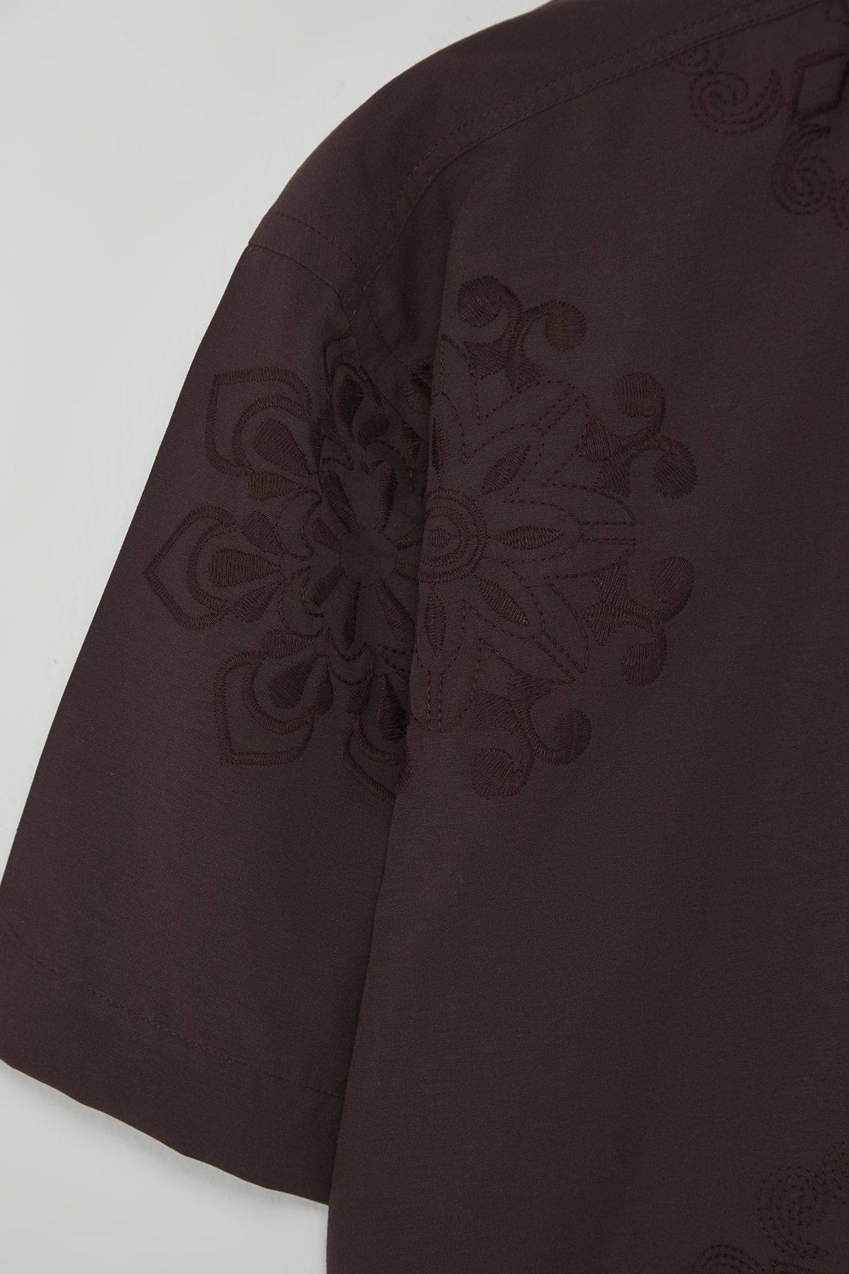 Trendyol Collection-Limited Edition Brown Regular Fit Embroidery Shirt Tmnss25Go00039 2