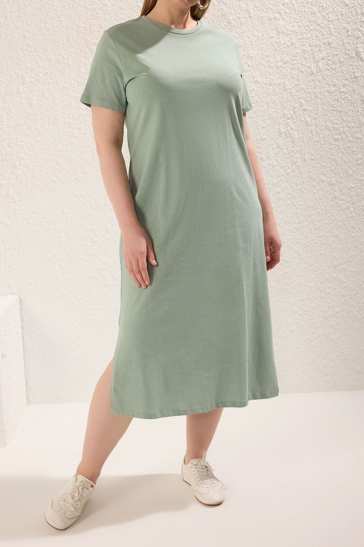 Trendyol Curve-Μέντα Μονό Ζέρσεϊ Πλεκτό Φόρεμα Plus Size 3