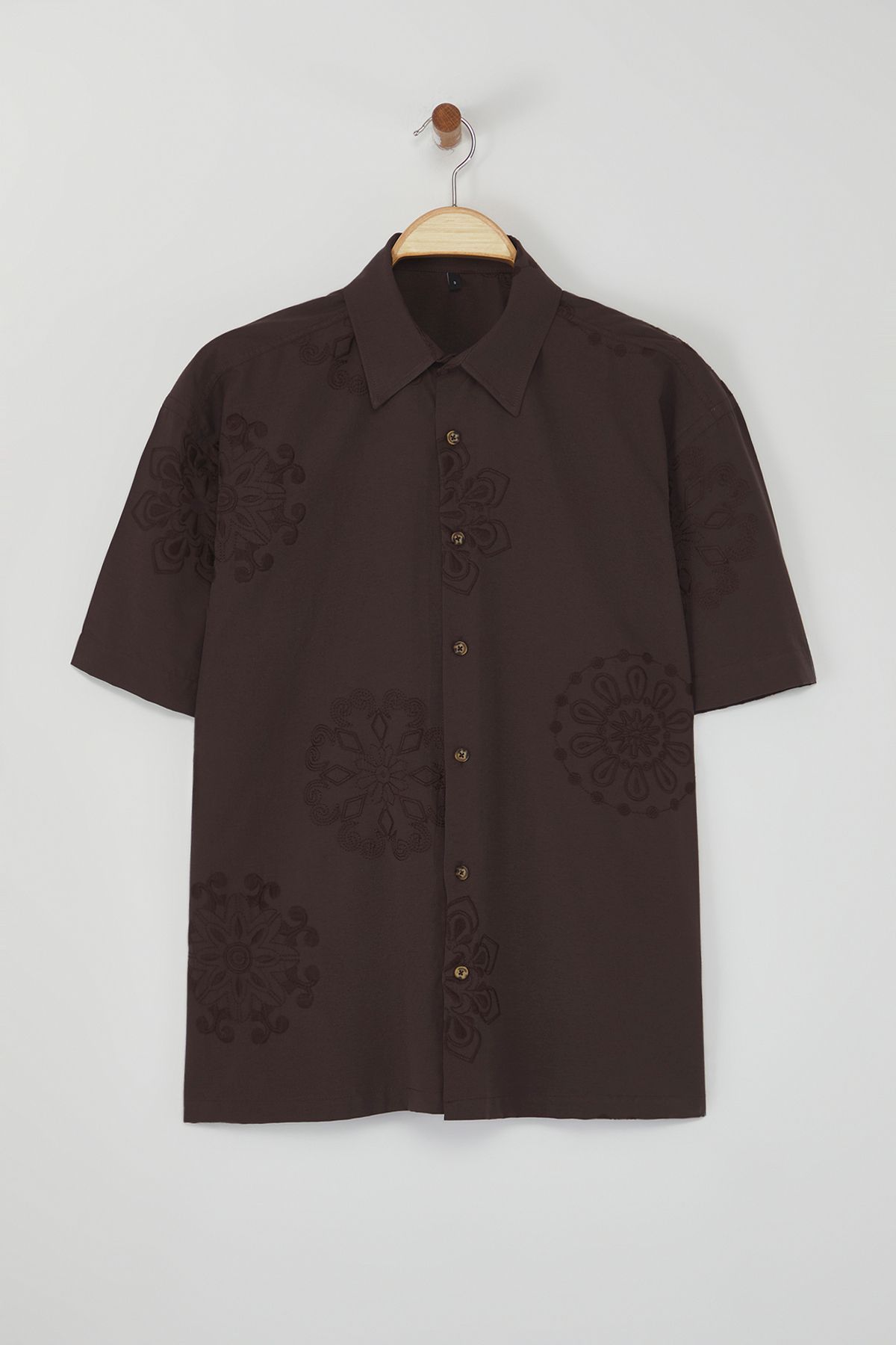 Trendyol Collection-Limited Edition Brown Regular Fit Embroidery Shirt Tmnss25Go00039 1