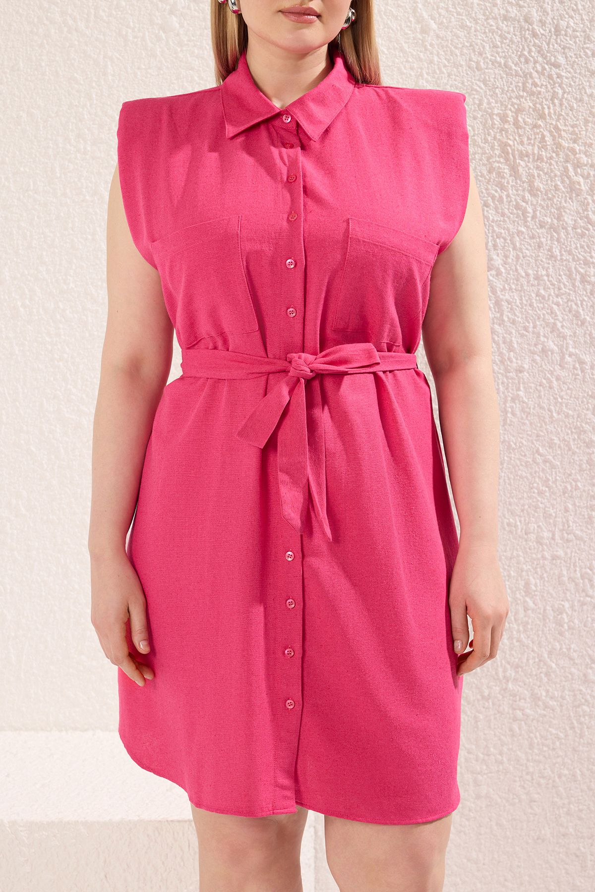 Trendyol Curve-Fuchsia Button Front Midi Woven Linen Look Dress Tbbss24Ah00012 5