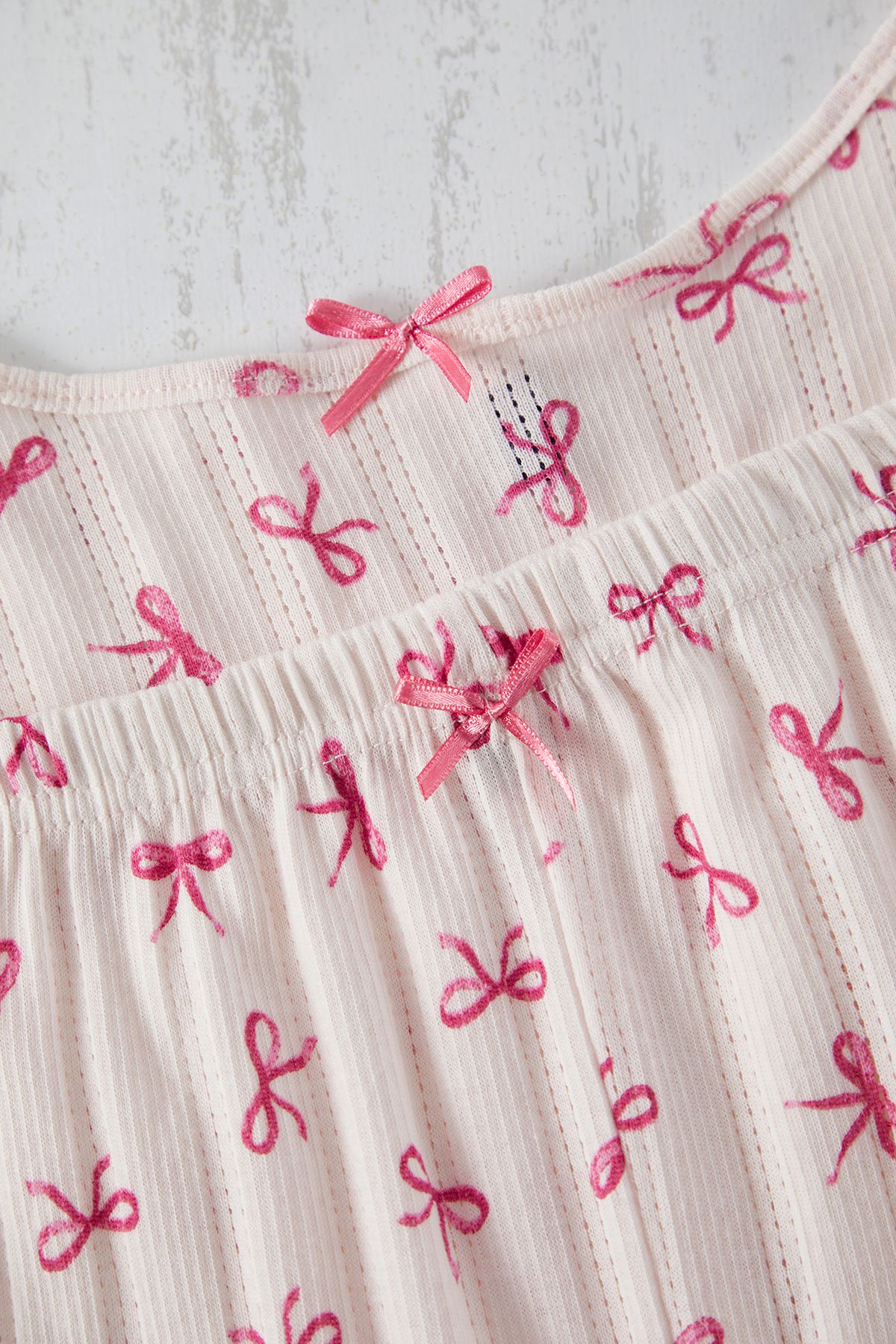 Trendyol Curve-Pink Ribbon/Bow Pattern Pointel Openwork/Hole Knitted Pajamas Set 10