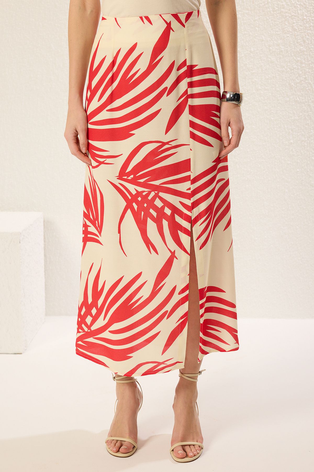 Trendyol Collection-Cotton Midi Skirt - Split Detail, Multicolor Patterns Twoss25Et00120 3