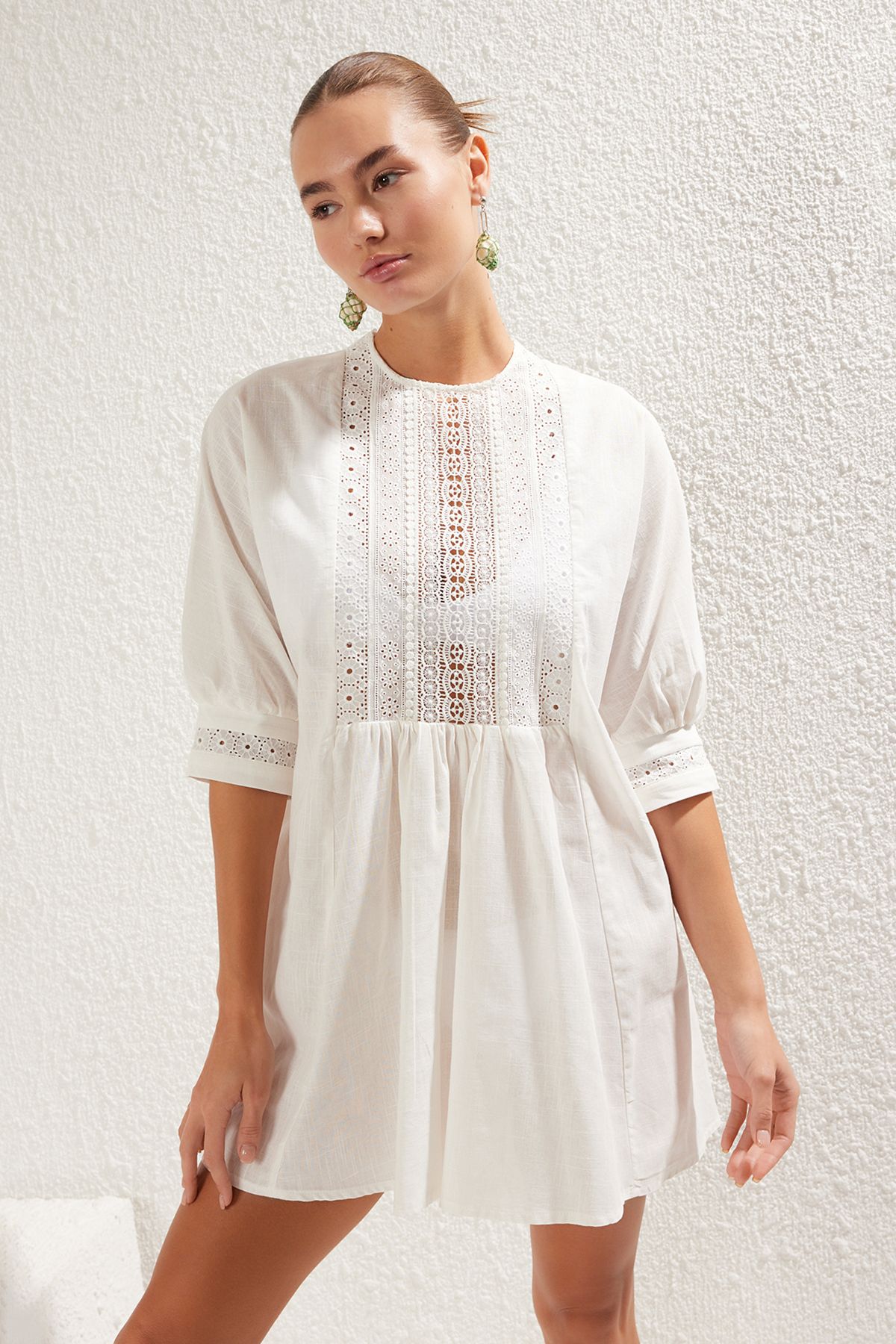 Trendyol Collection-Rochie albă*001 simplă, obișnuită, țesută midi din dantelă, 100% bumbac 2