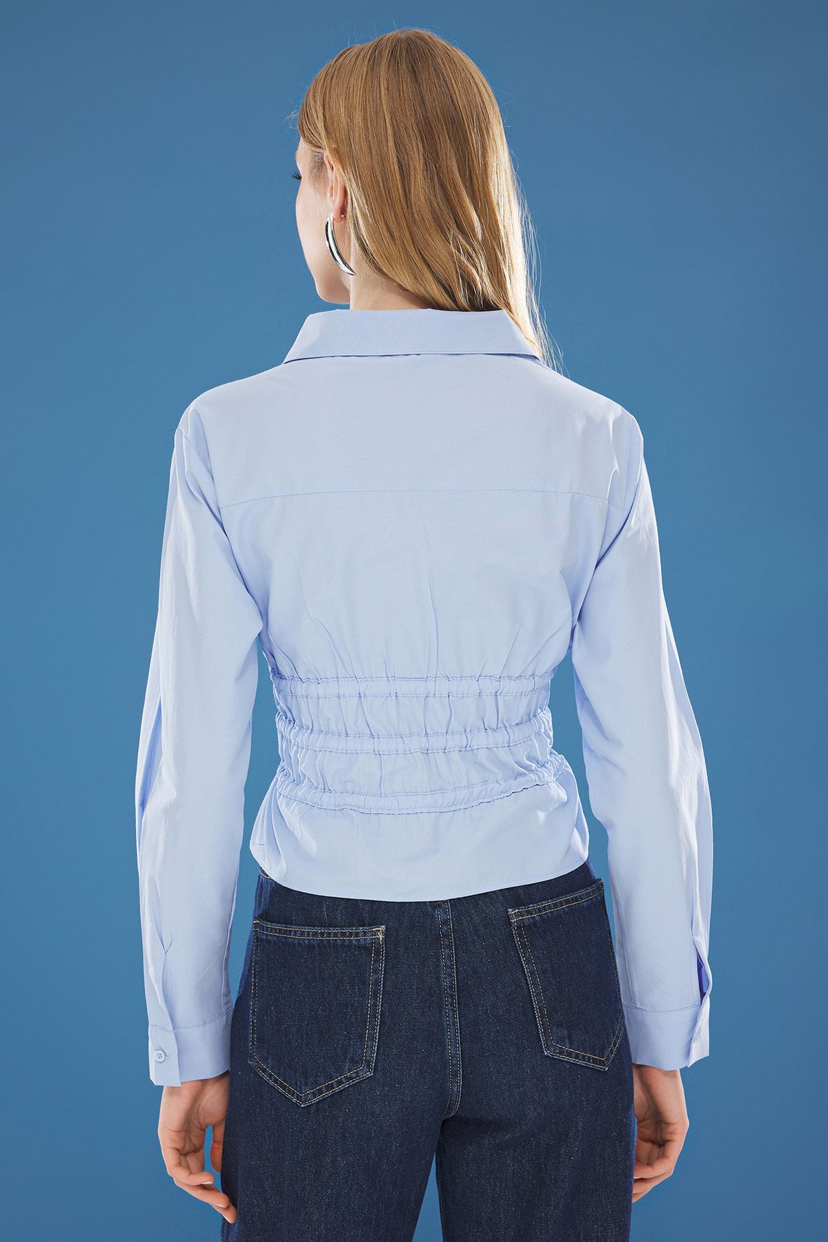 Trendyol Collection-Light Blue Fitted Woven Shirt with Tightening Binding Detail on Bust and Waist Twoss25Go00031 5