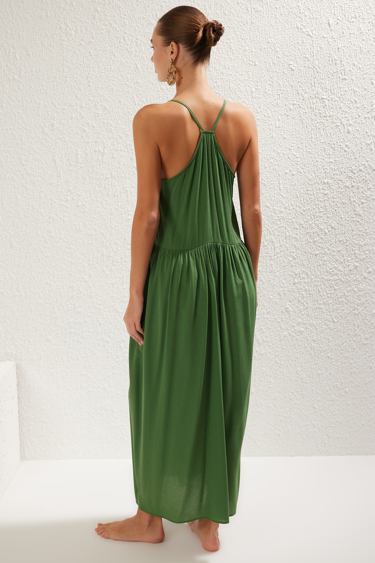 Trendyol Collection-Πράσινο Maxi υφαντό φόρεμα παραλίας με αξεσουάρ TBESS25EL00060 5