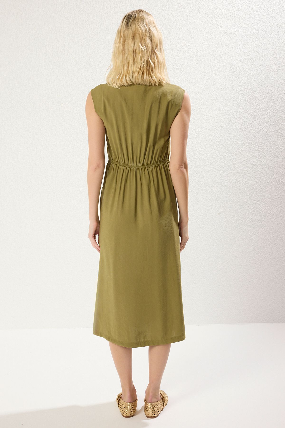 Trendyol Collection-Khaki Plain Midi Woven Dress Twoss25El00281 5