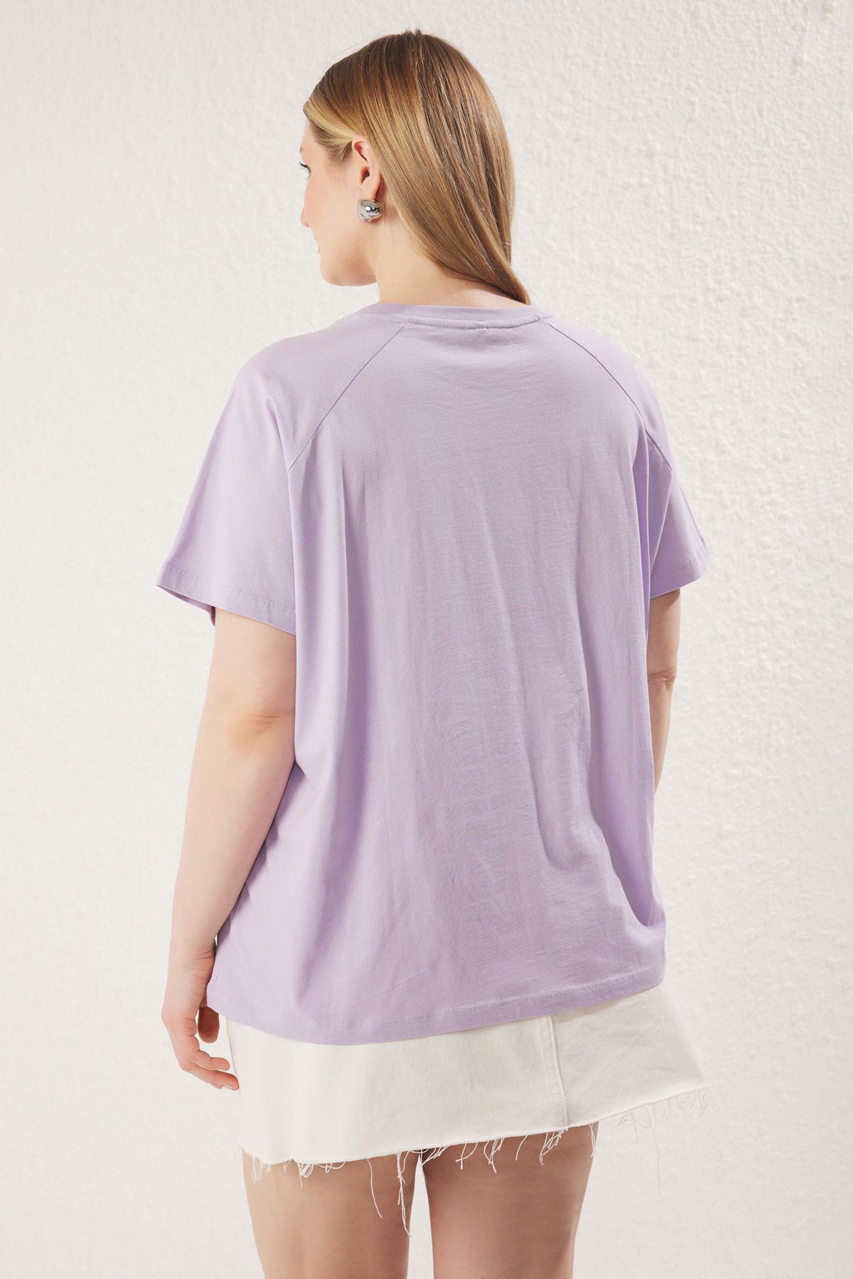 Trendyol Curve-Plus Size Purple Embroidery Knitted T-Shirt - Tbbss25Bf00026 5