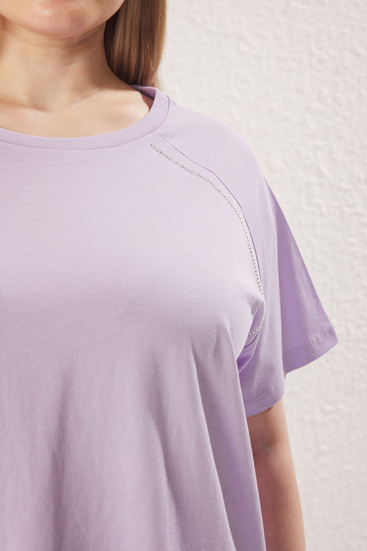 Trendyol Curve-Plus Size Purple Embroidery Knitted T-Shirt - Tbbss25Bf00026 4