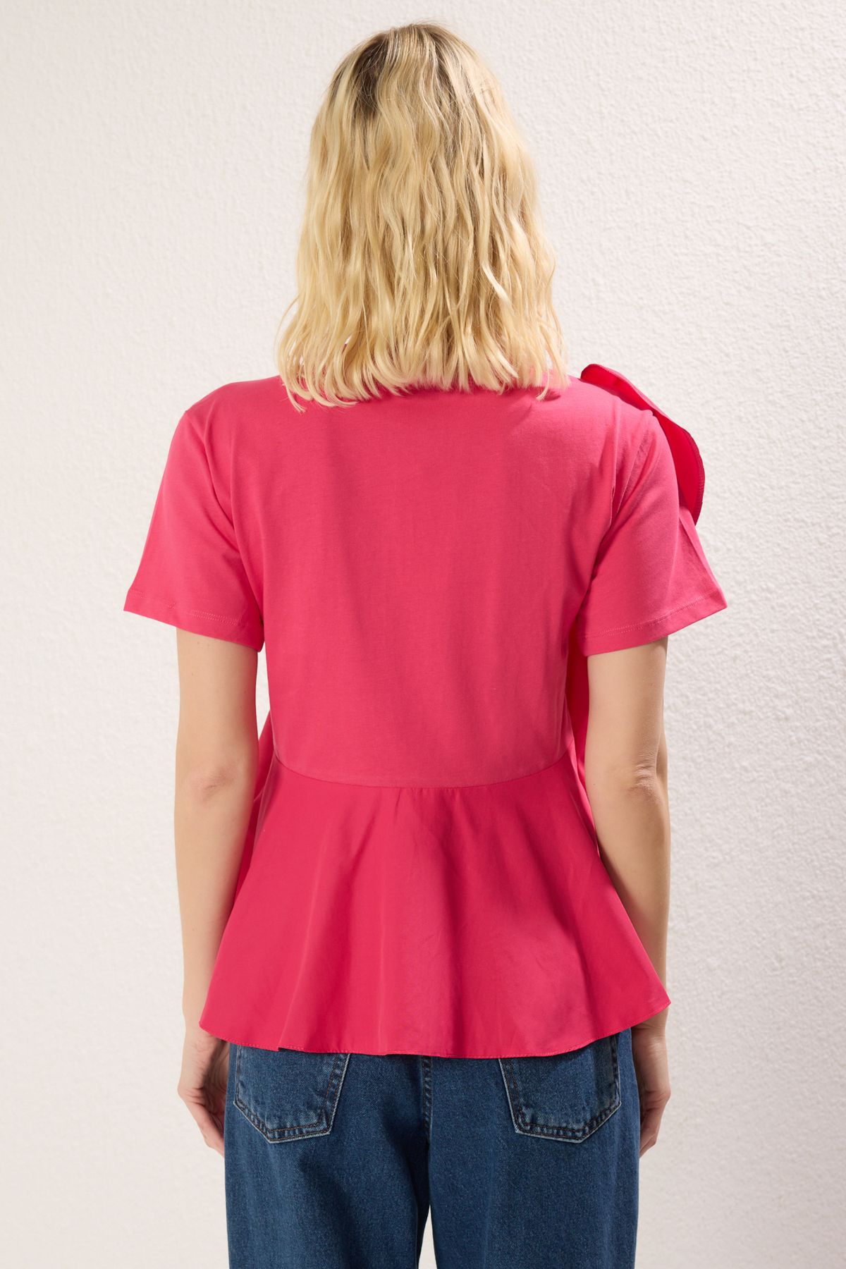 Trendyol Collection-Fuchsia Poplin Knitted Blouse - Ruffle Detail, Regular Fit Twoss25Bz00008 5
