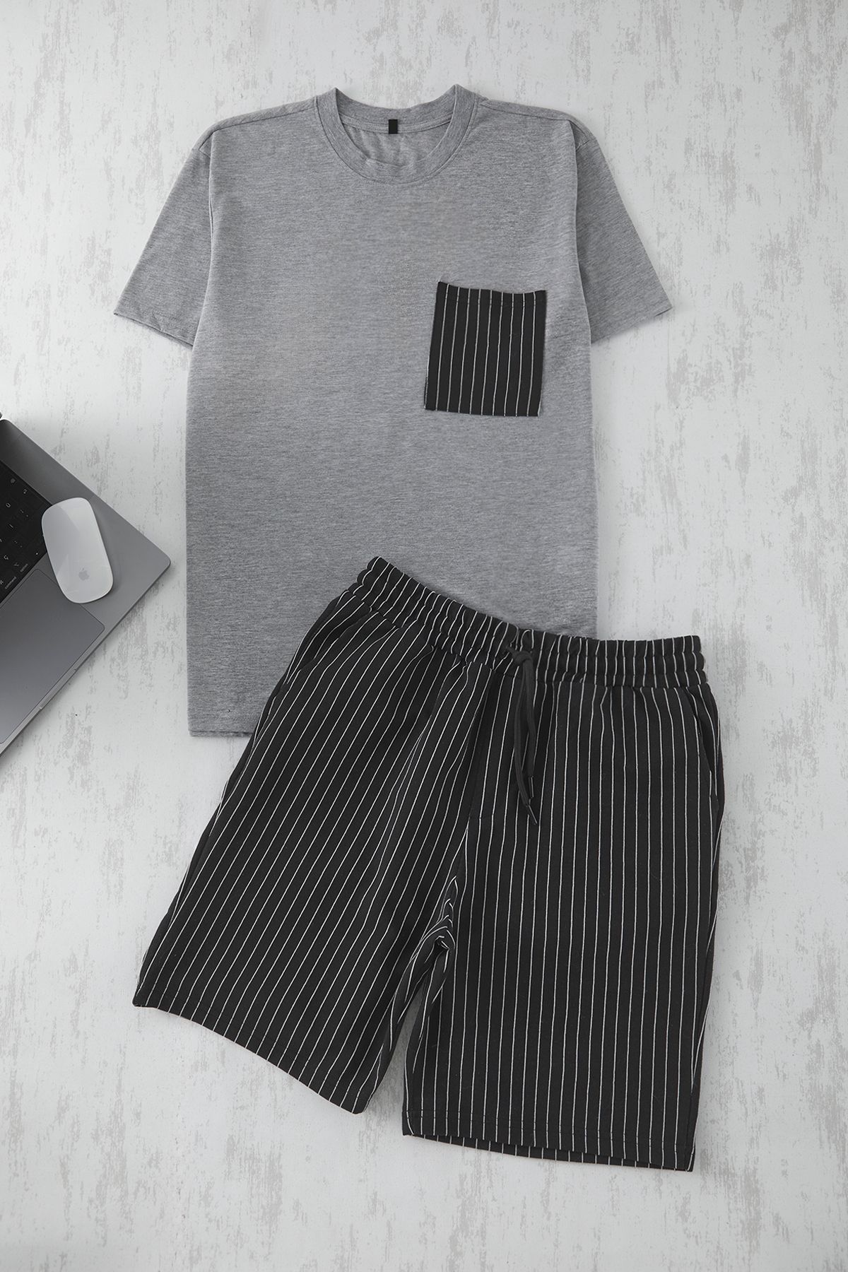 Trendyol Collection-Grimelange - Black Regular Fit Striped Knitted Shorts Pajamas Set Tmnss25Pt00036 1