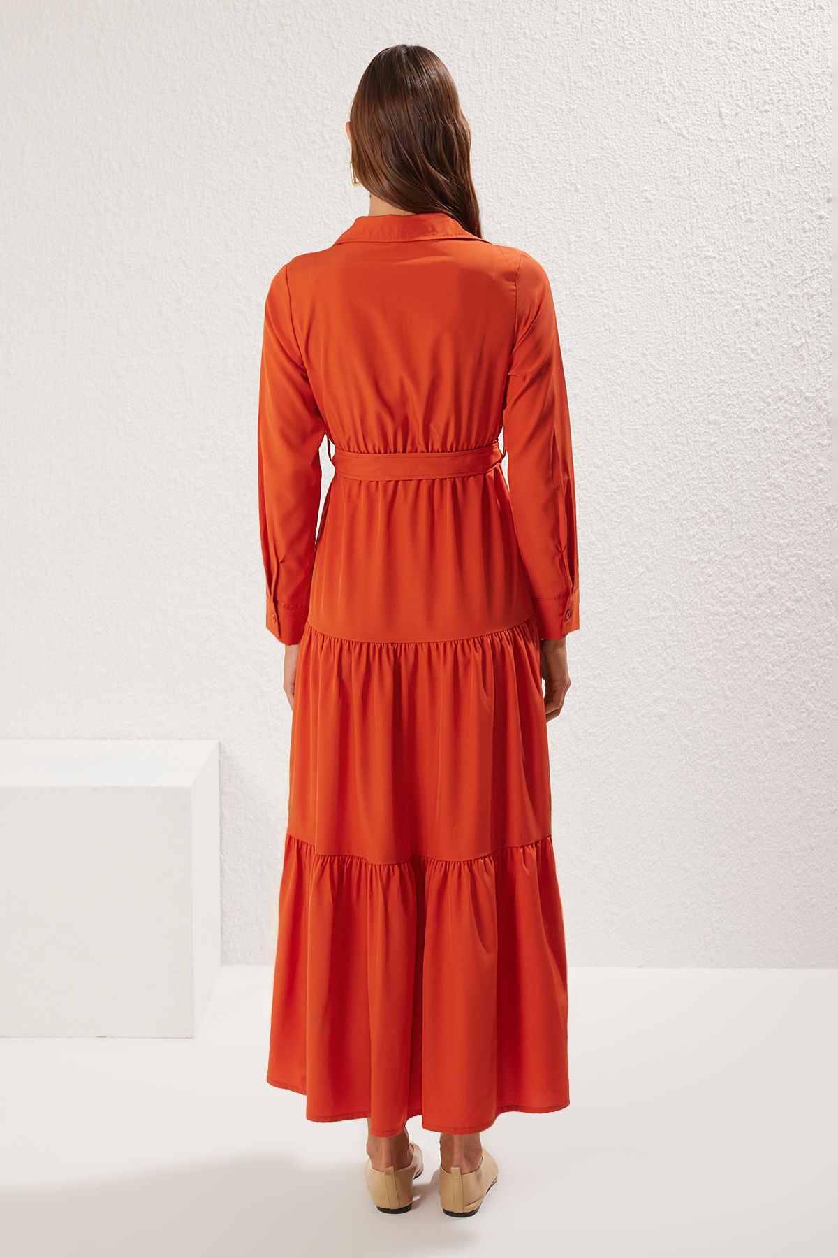 Trendyol Modest-Tile Belt a Line/Bell Cut Maxi Knitted Dress Tctss25El00002 5