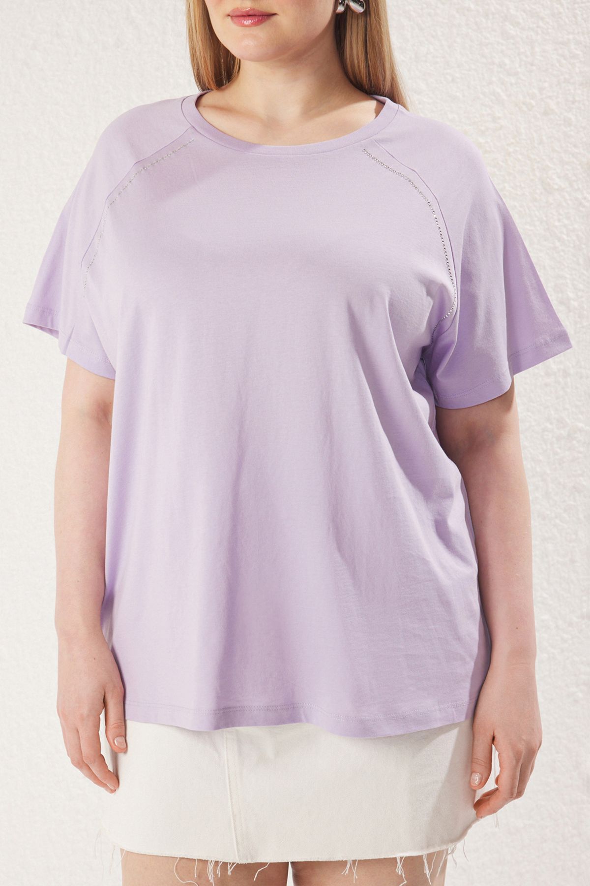 Trendyol Curve-Plus Size Purple Embroidery Knitted T-Shirt - Tbbss25Bf00026 3
