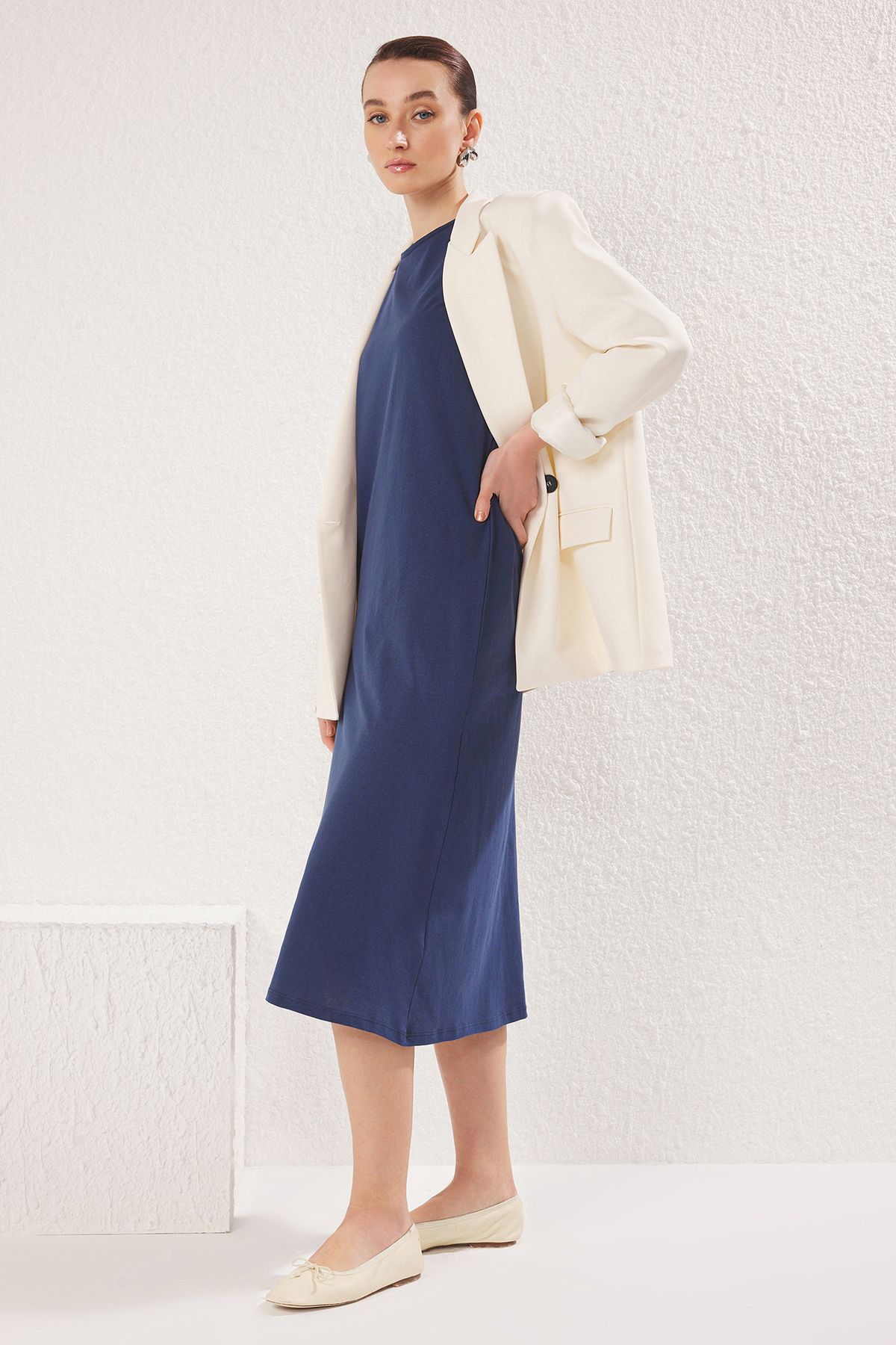 Trendyol Modest-Pachet de 2 rochii tricotate 100% bumbac bleumarin și kaki - TCTAW22UK0110 2