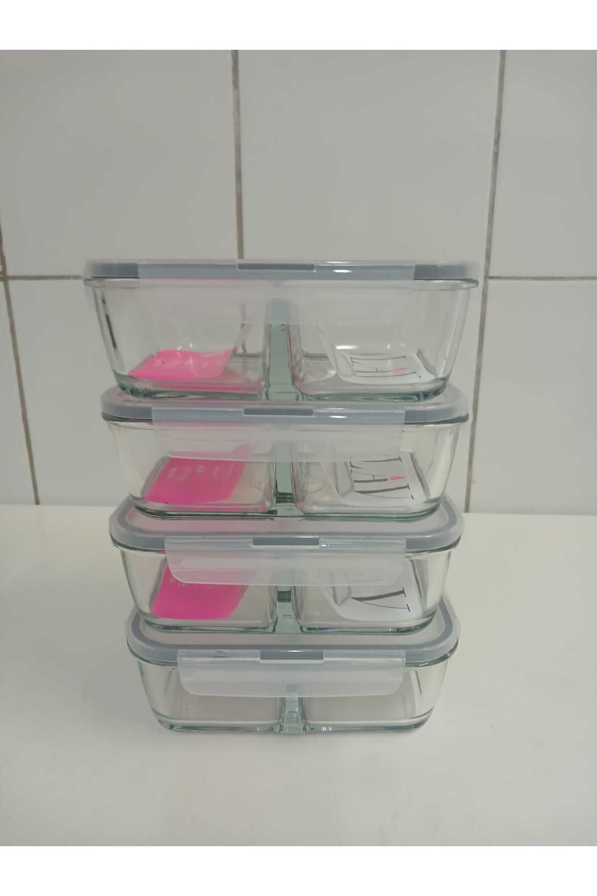 LAV-Feyzade Fresco Set of 4 - 1120Cc Rectangular, Two-Section Ziplock Glass Storage Container (Frs-297) 4