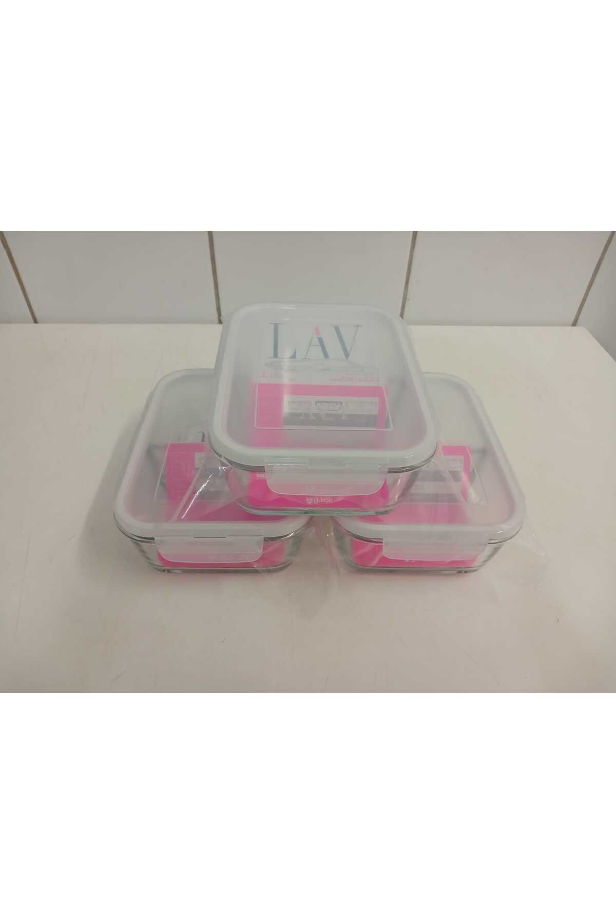 LAV-Feyzade Fresco Two Section Ziplock Glass Storage Container Set of 3 1120Cc Rectangular (Frs-297) 2