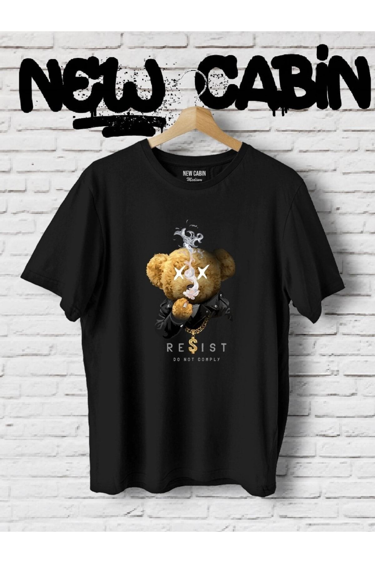 YOHO SPORT Yeni Sezon Unisex Reşist Bear Baskılı Siyah Oversize Tişört