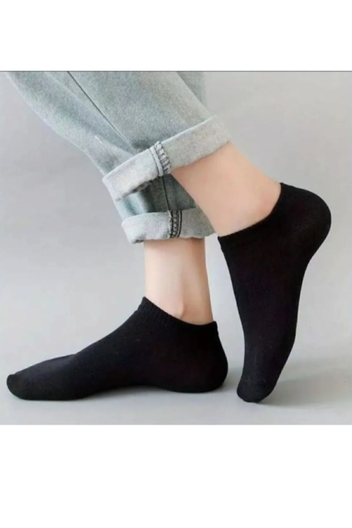 DERMİNA-10 Pairs Black Cotton Lycra Short Ankle Length Booties Socks 2