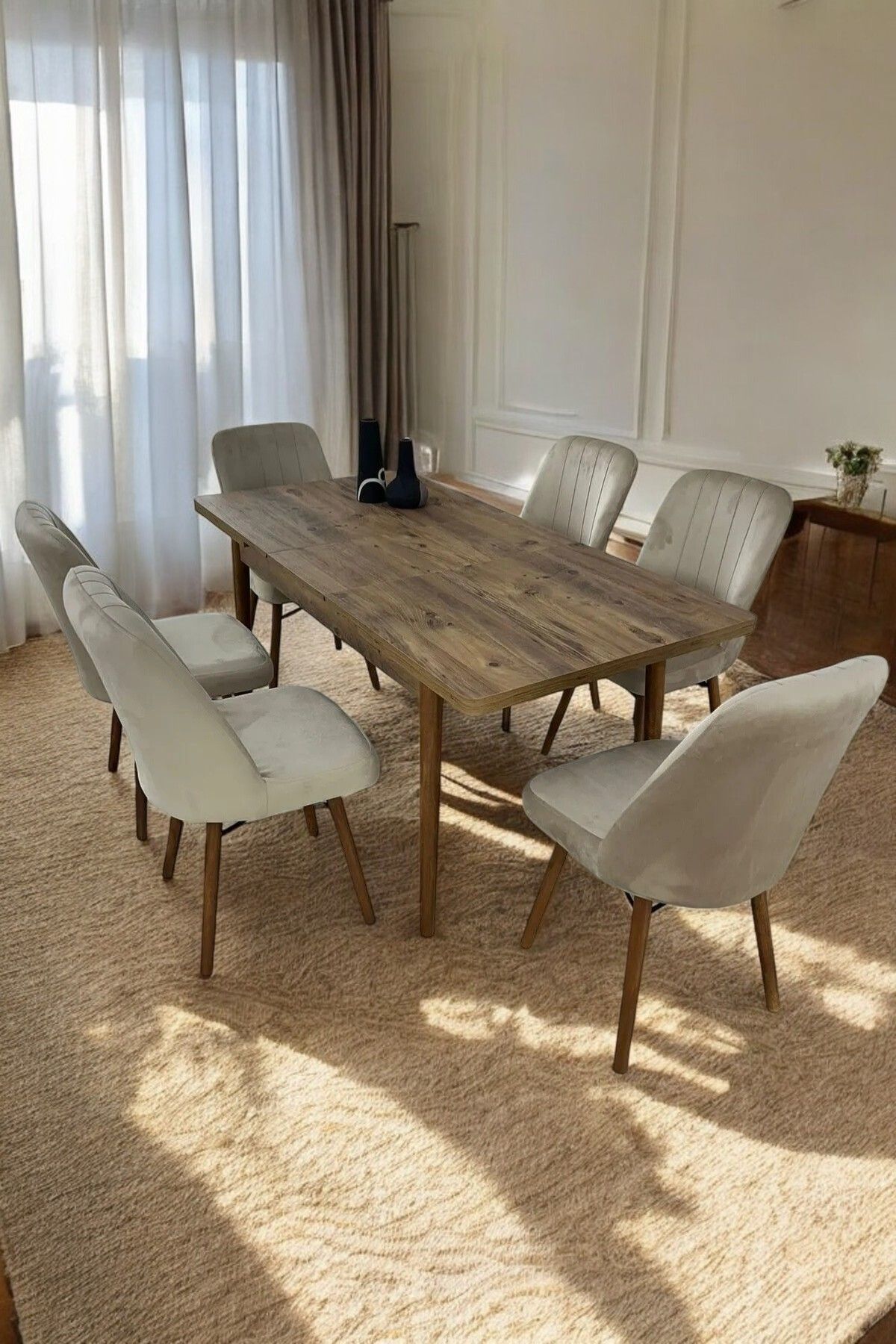 MEDA CONCEPT 6 Kişilik Açılabilir Yemek Masası Takımı Çam Yemek Masası