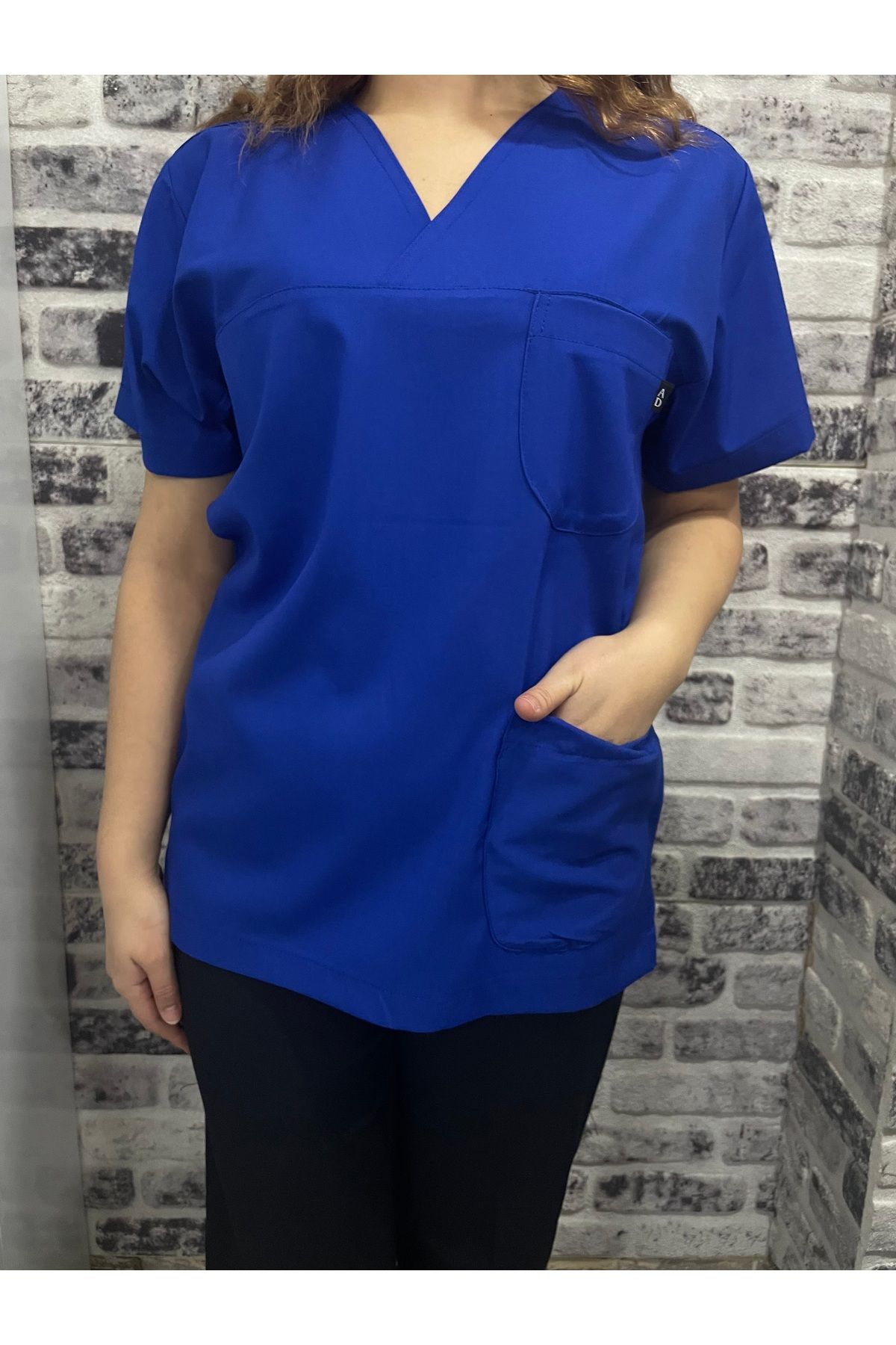 MODA AD Üniforma  Likralı Unisex Sax Mavi Doktor Hemşire Aşçı Cerrahi Forma Tek Üst (Geniş Kalıp )