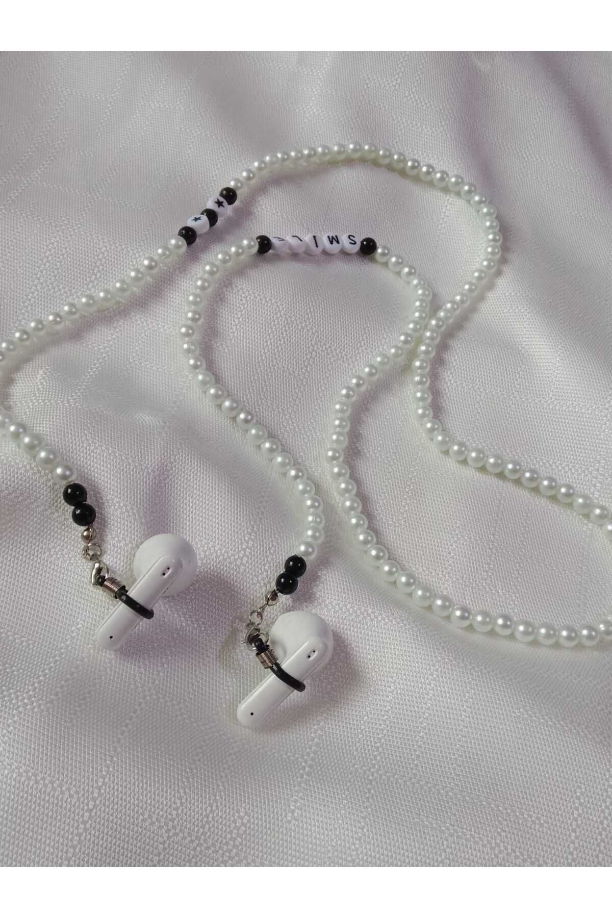 MODA MANANI-95cm Smile Written Black and White Glasses and Headphone Lanyard 3