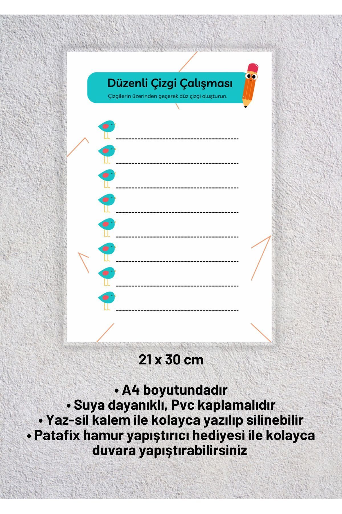 izmirdenet Yaz-Sil Anasınıfı ve İlkokullar için Eğitici Düzenli Çizgi Çalışması A4 (21x30 cm Pvc kaplama)