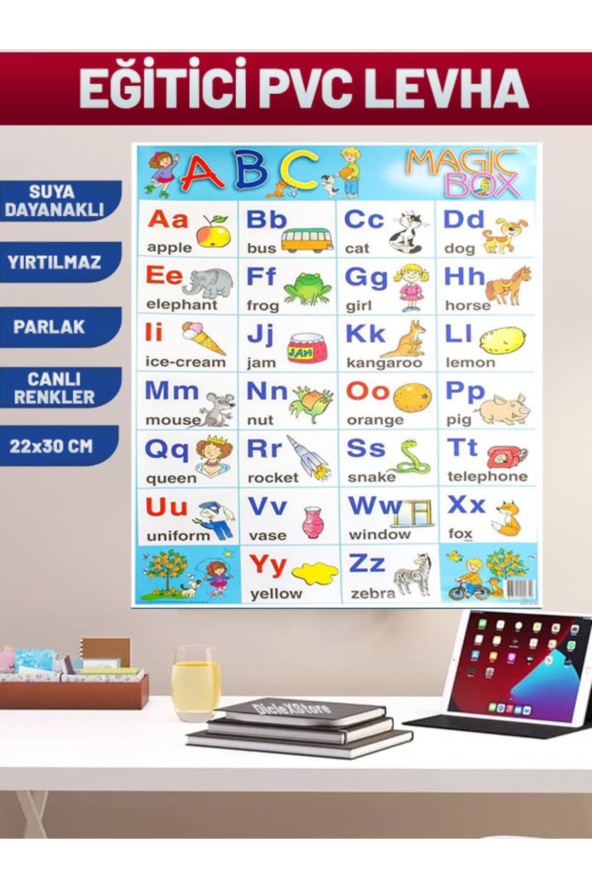 izmirdenet Abc Alfabe İngilizce Çocuk Eğitim Pvc Poster 21x30 cm