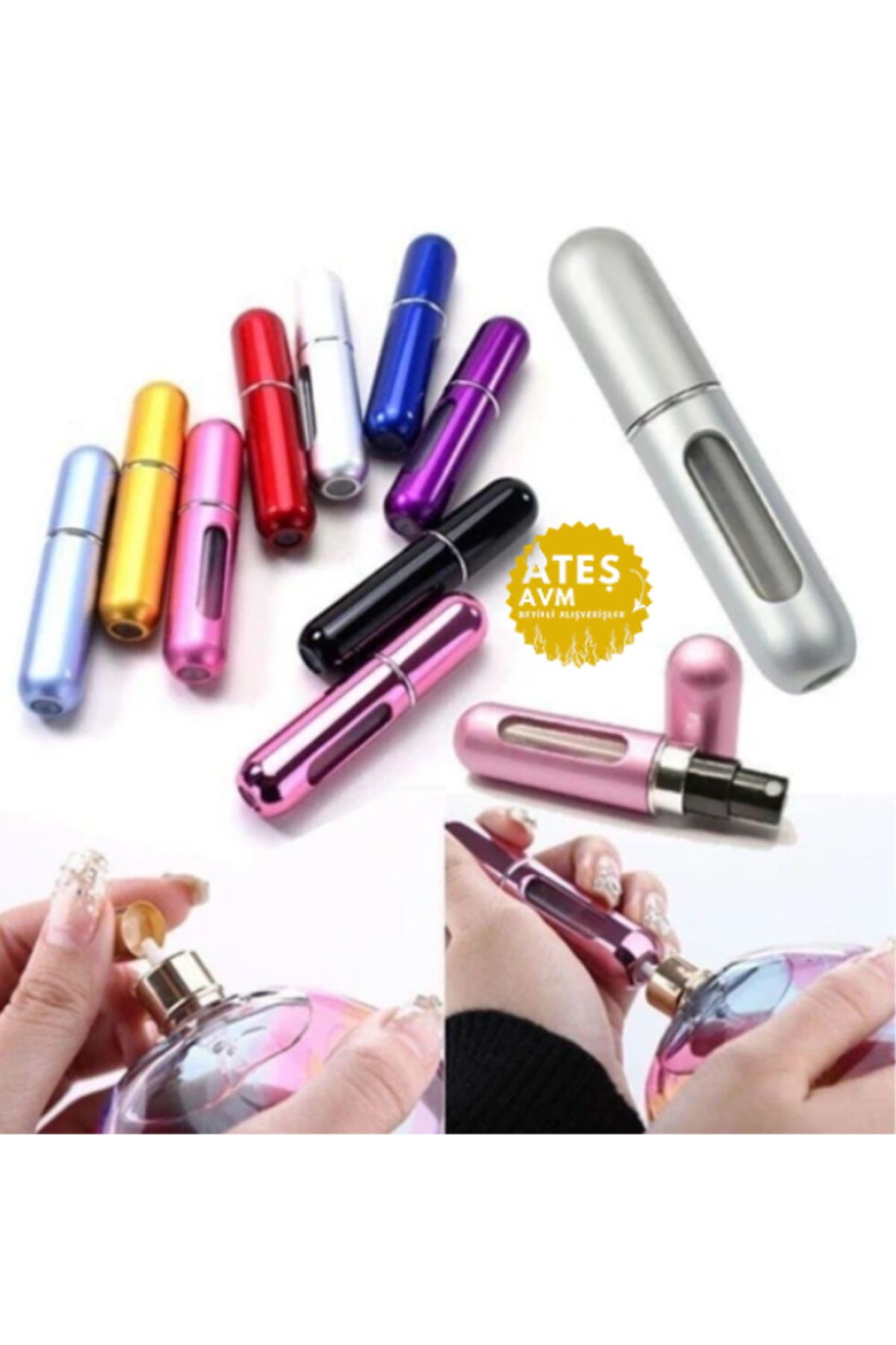 Euro Pink Parfüm Şişesi Çanta Içi Mini Doldurulabilir Seyahat Cep Yedek Parfüm Şişesi 5 ml