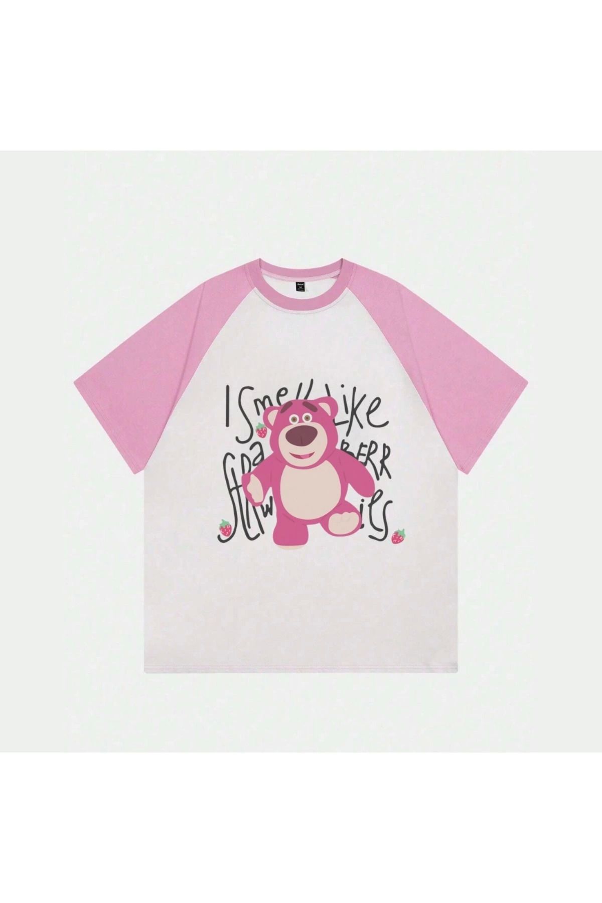 Violon Beyaz Unisex Pembe Reglan Cute Bear T-Shirt