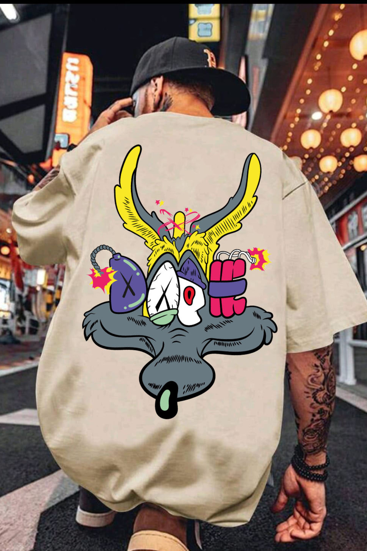 Wish BF Cartoon Bomb Baskılı Oversize T-shirt