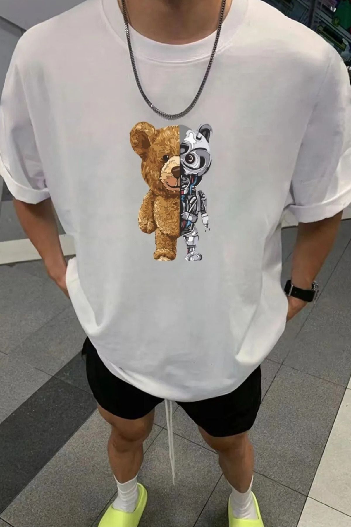 FECCY Pamuklu Cybear Baskılı Oversize T-shirt