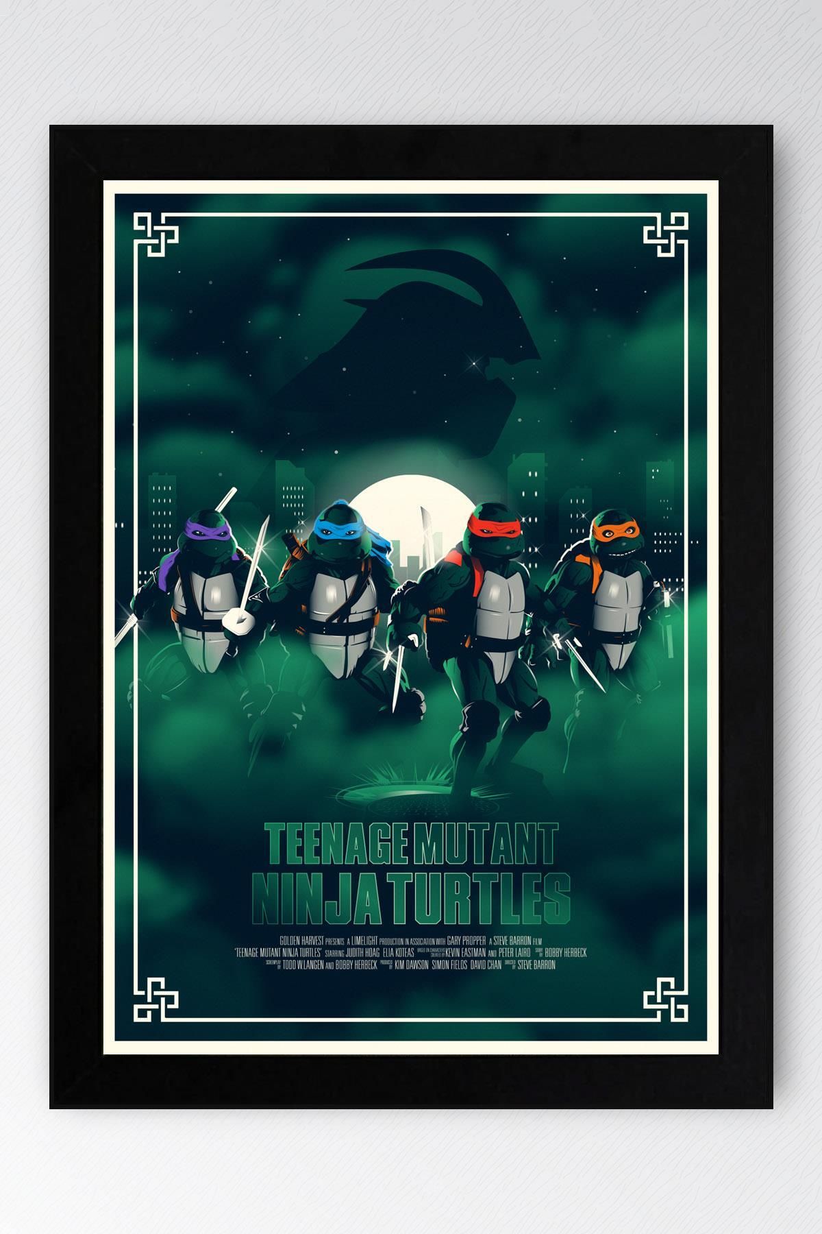 Saturn Ninja Kaplumbağalar Çerçeveli Tablo - Teenage Mutant Ninja Turtles Film Posteri Tablo