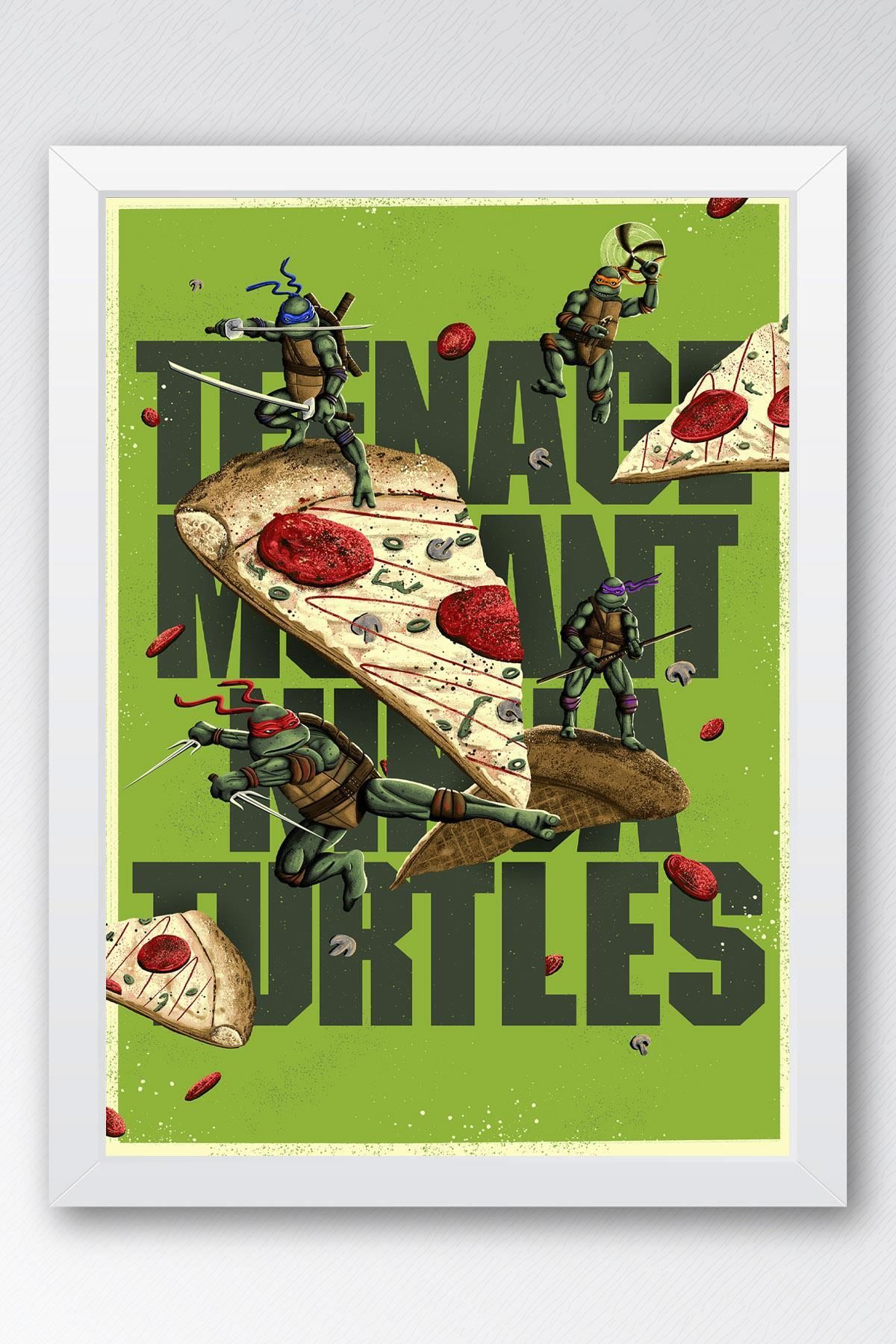 Saturn Ninja Kaplumbağalar Çerçeveli Tablo - Teenage Mutant Ninja Turtles Film Posteri Tablo