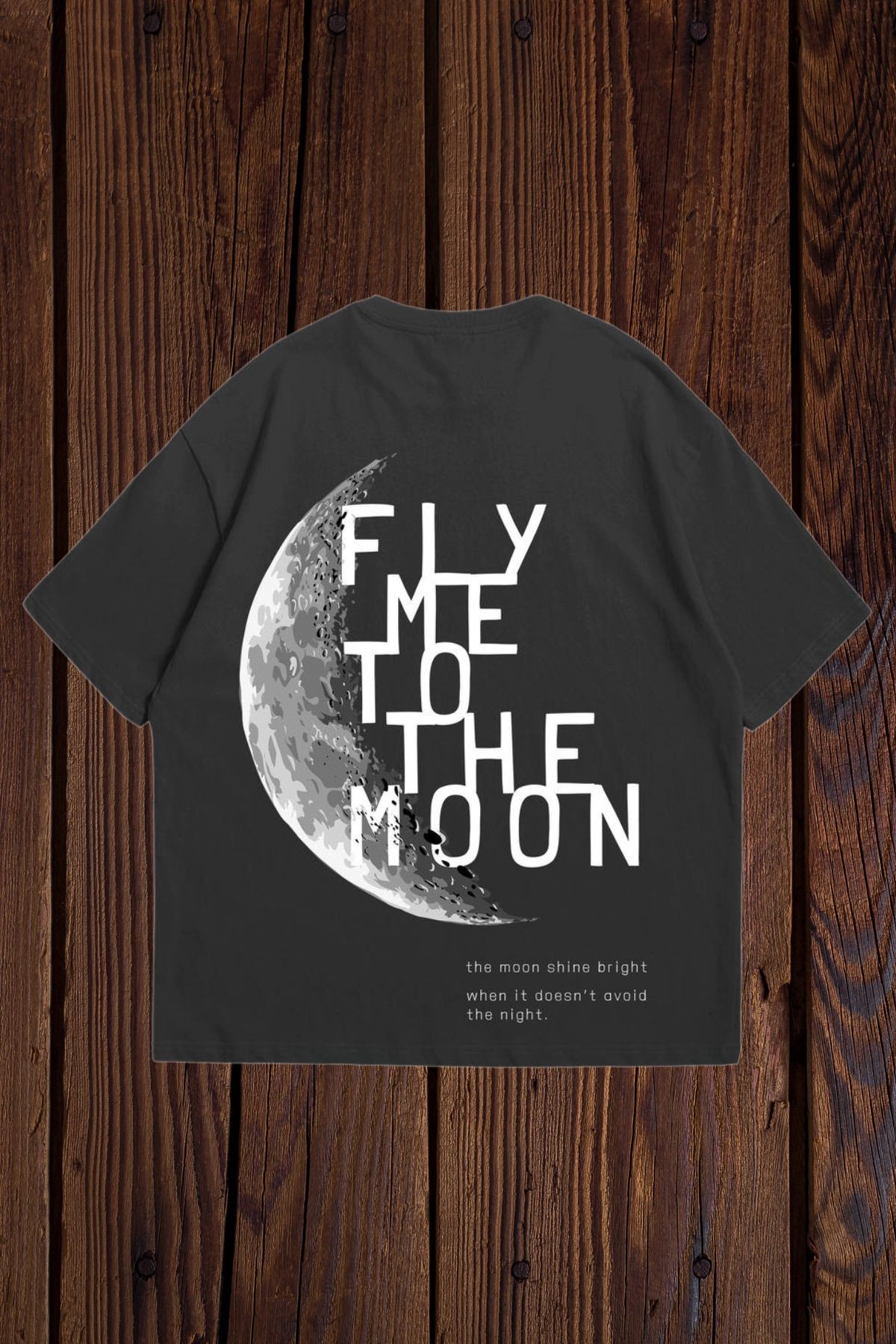 FECCY Pamuklu Fly Me to the Moon Baskılı Oversize T-shirt