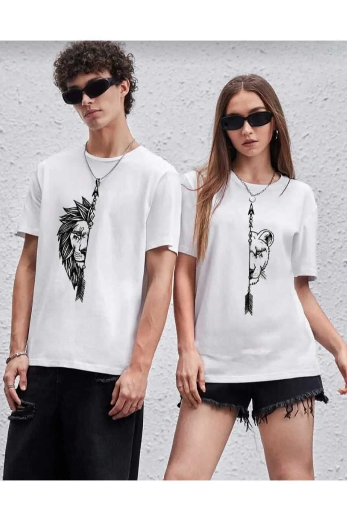 WOODROFFE Eşli Aslan Kaplan Baskılı İkili Oversize Salaş Boyfriend T-shirt