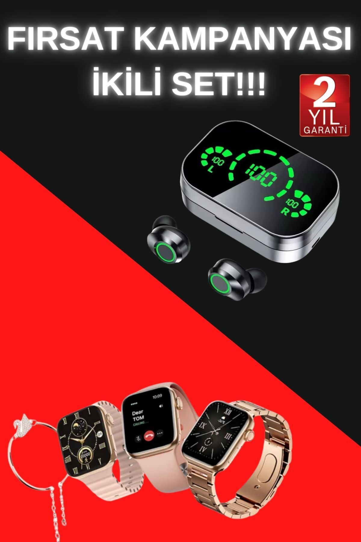 teknodayım Yeni Nesil Kaliteli Akıllı Saat ve Kablosuz Bluetooth Kulaklık Yüksek Ses Kaliteli