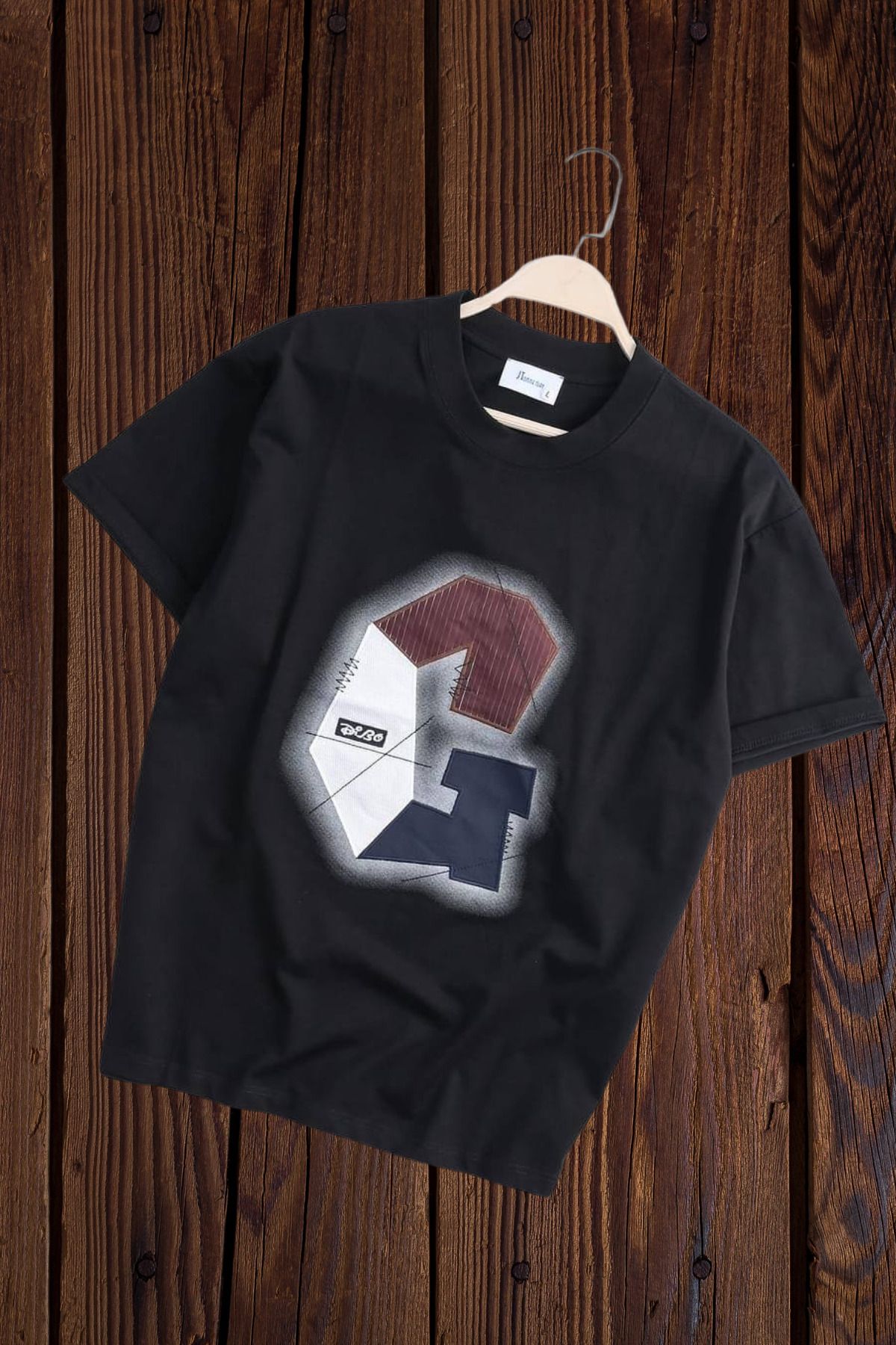 FECCY Pamuklu Geometric Design Baskılı Oversize T-shirt