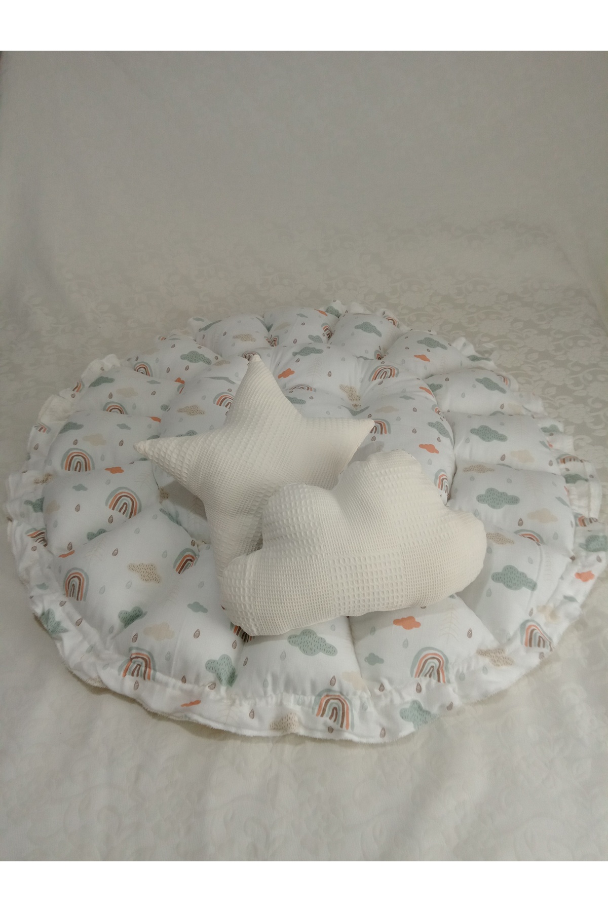 Wenaris puset örtüsü puset minderi yuvarlak babynest bulut ve yıldız yastıkları emzirme yastığı battaniye fotoğrafı 3 (önizleme)