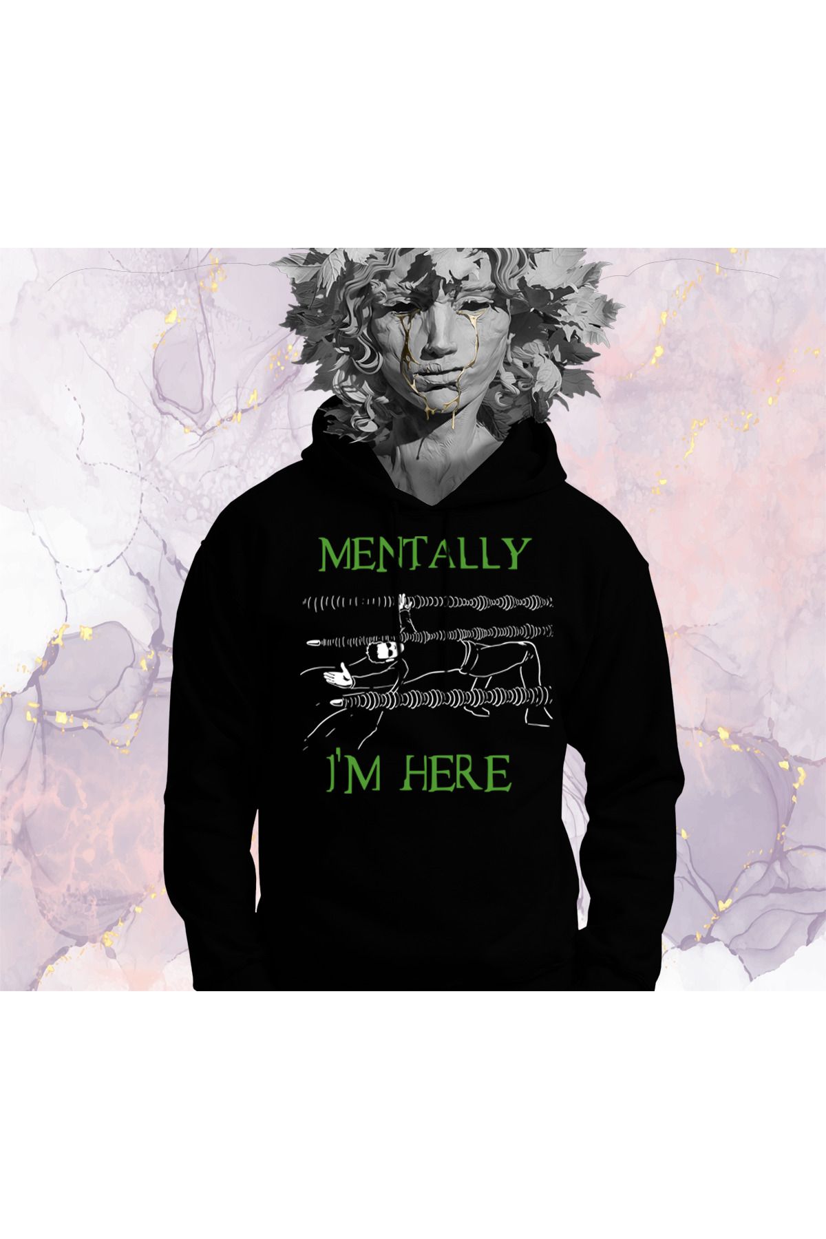 Güvenin Düşü Matrix - Mentally I’m Here - Cepsiz Kapüşonlu Sweatshirt