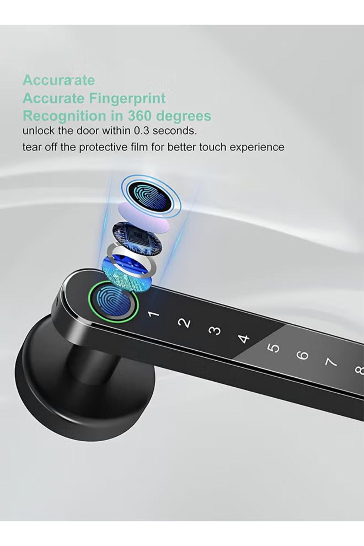 Taimi-Durable and Secure Zinc Alloy Smart Door Lock With Fingerprint, Password, Mechanical Key Black 3