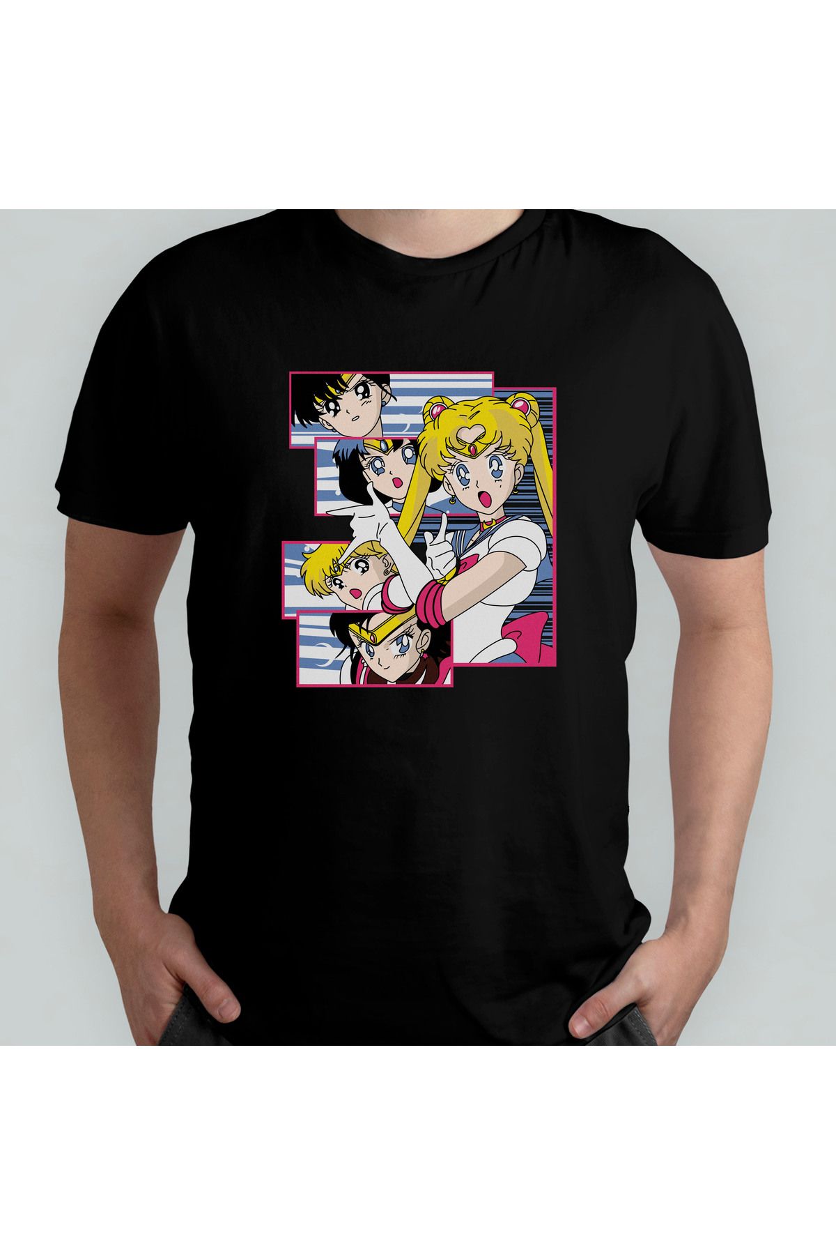 Pixxa Sailor Moon Ay Savaşçısı %100 Pamuklu Bisiklet Yaka T-Shirt Model 1