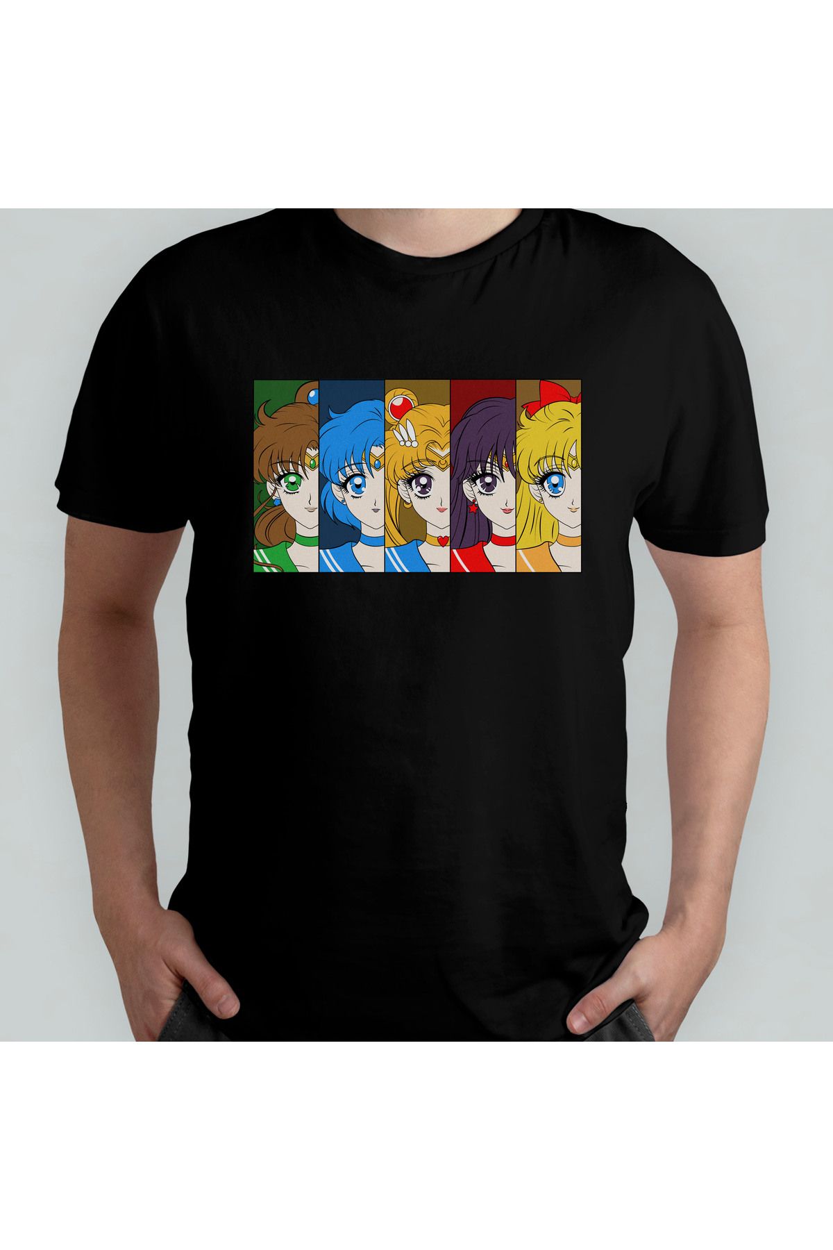 Pixxa Sailor Moon Ay Savaşçısı %100 Pamuklu Bisiklet Yaka T-Shirt Model 9