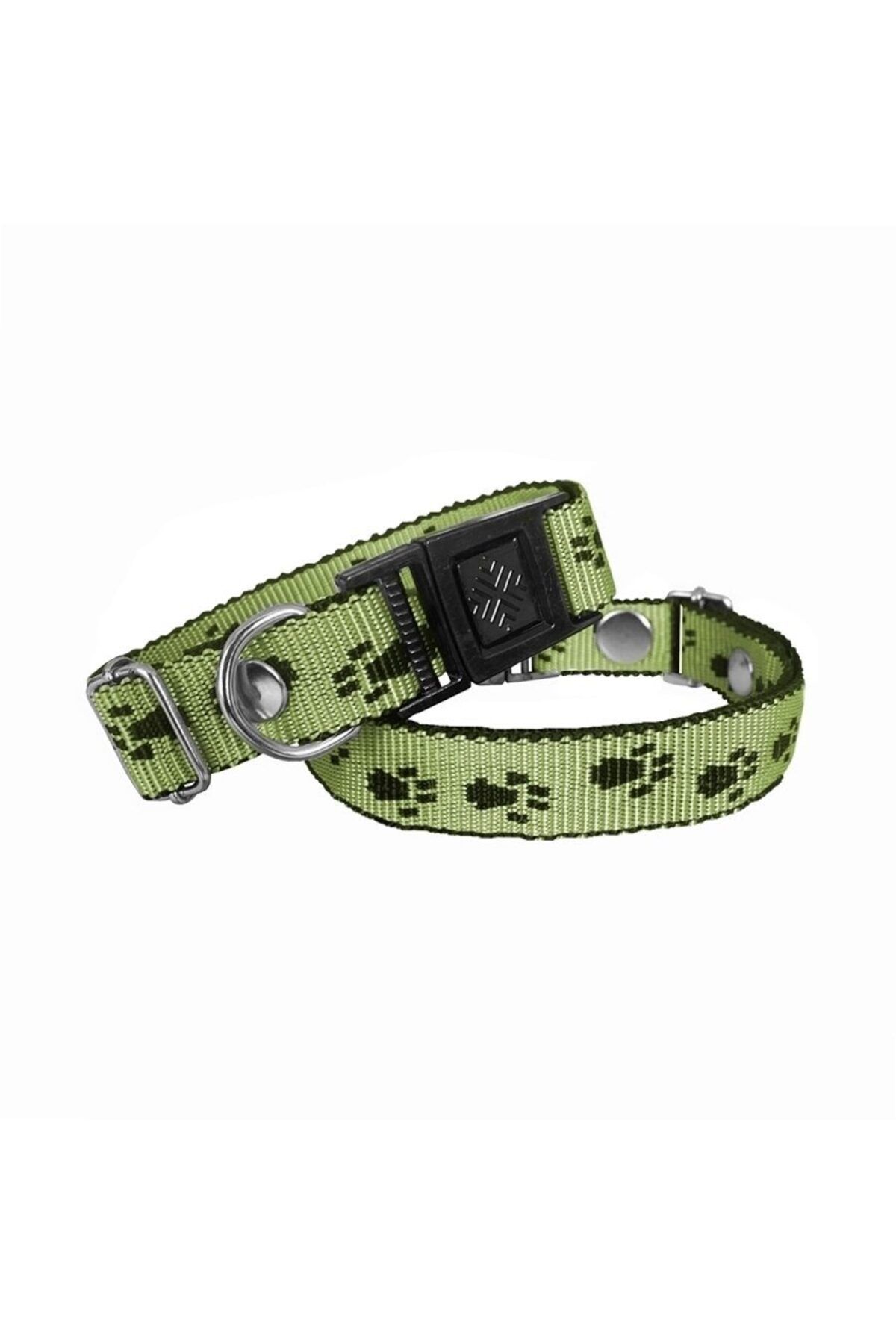 feifei Köpek Tasması Patili Dokuma 2 Cm - Min: 30 Cm - Max: 50 Cm Yeşil