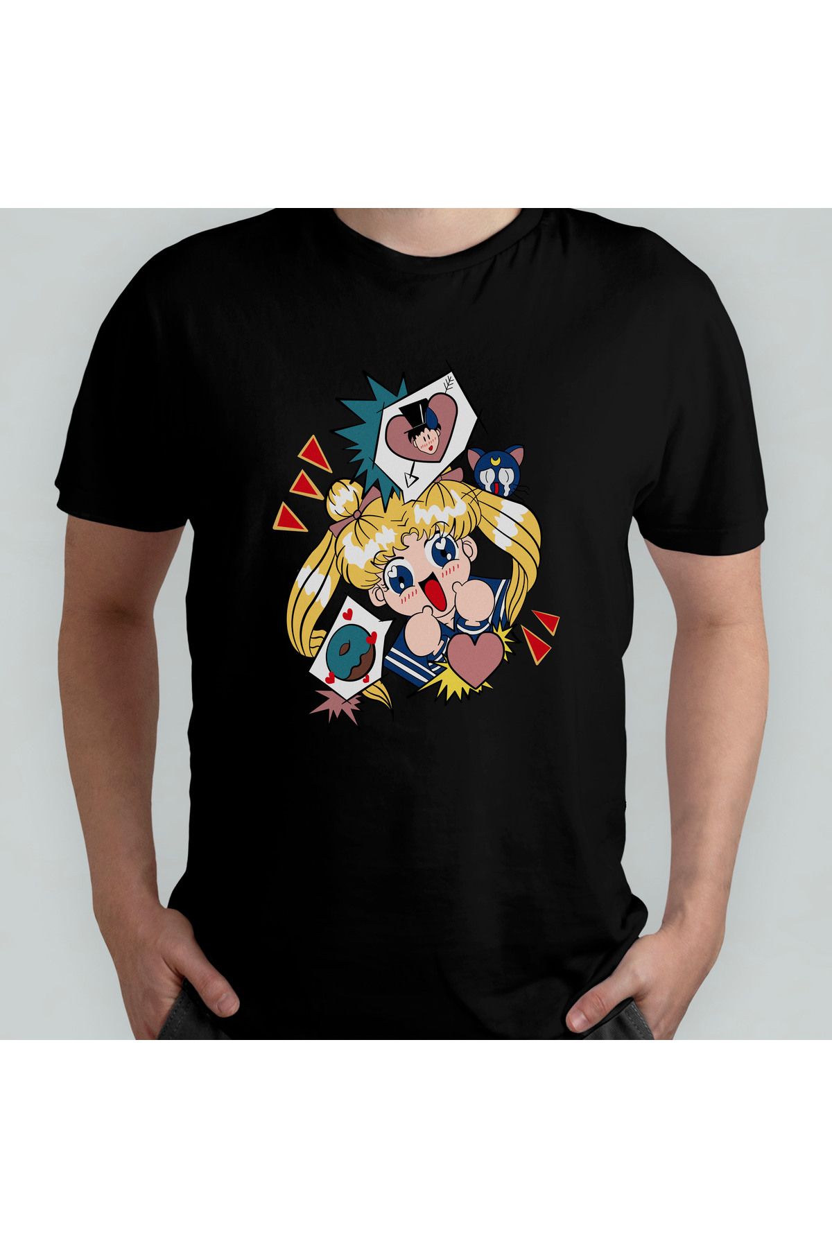 Pixxa Sailor Moon Ay Savaşçısı %100 Pamuklu Bisiklet Yaka T-Shirt Model 7