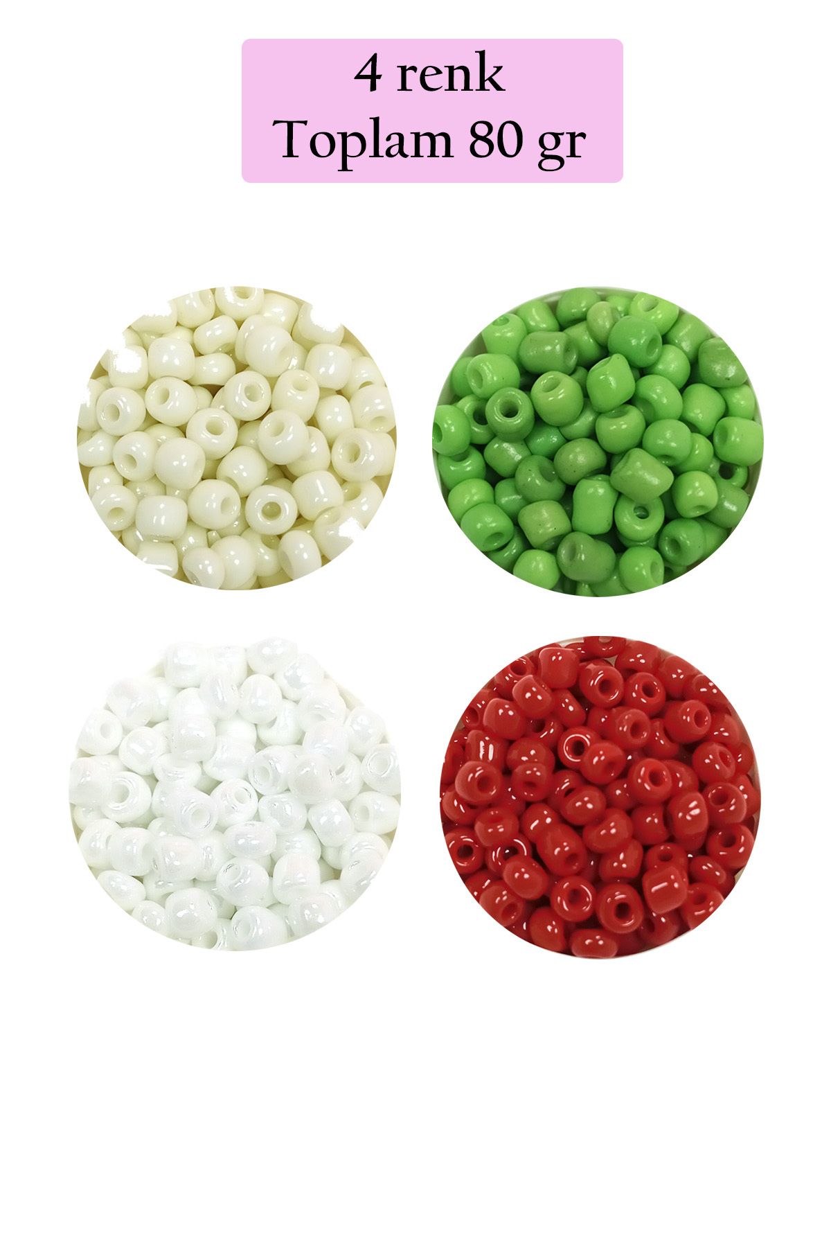 Kapamarka Dökme Cam Kum Boncuk Büyük Boy (6/0) 4 mm - 4 Renk - Toplam 80 Gram - BNC407