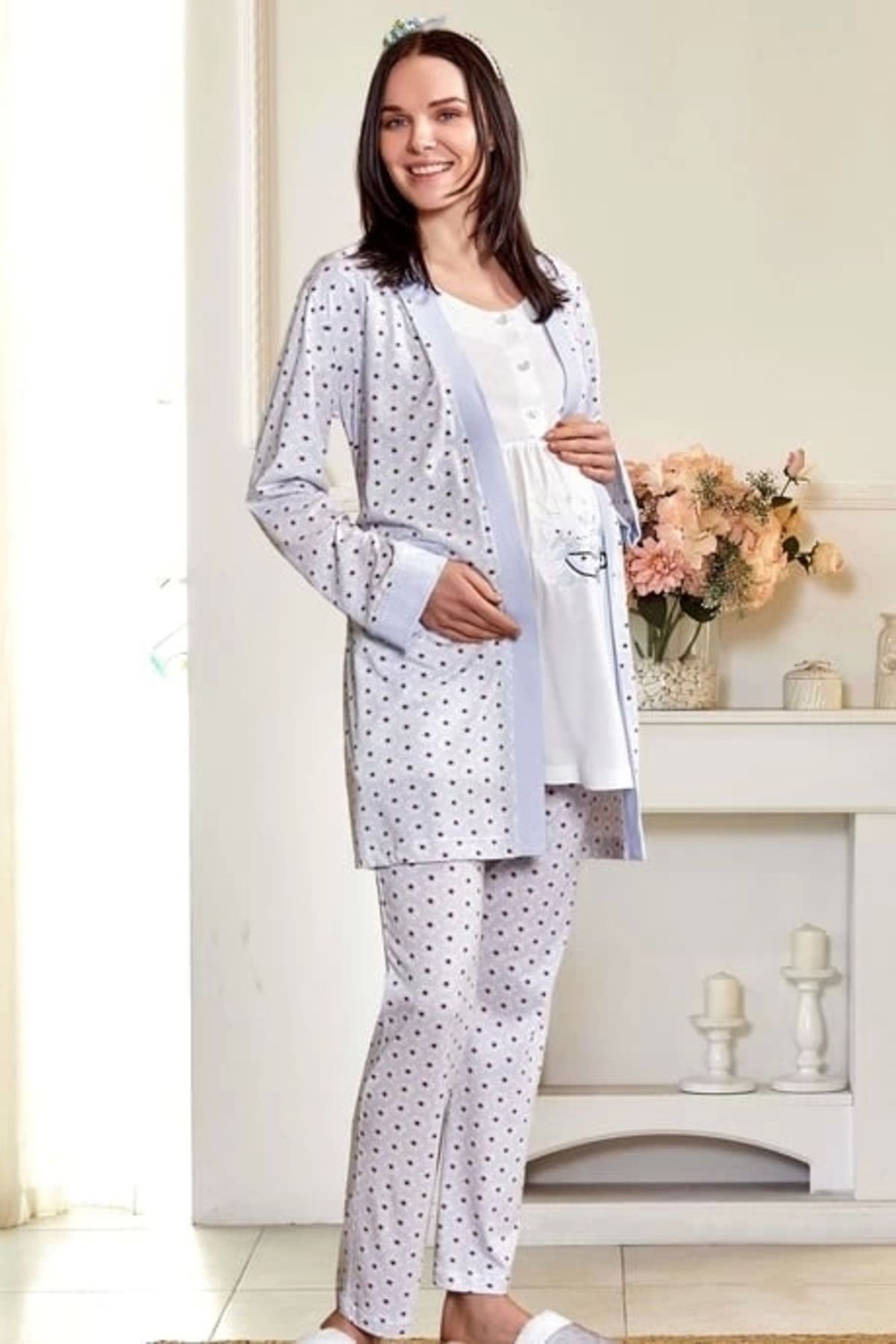 Moon wear Flz 31-134  Sabahlıklı Lohusa Pijama Takımı